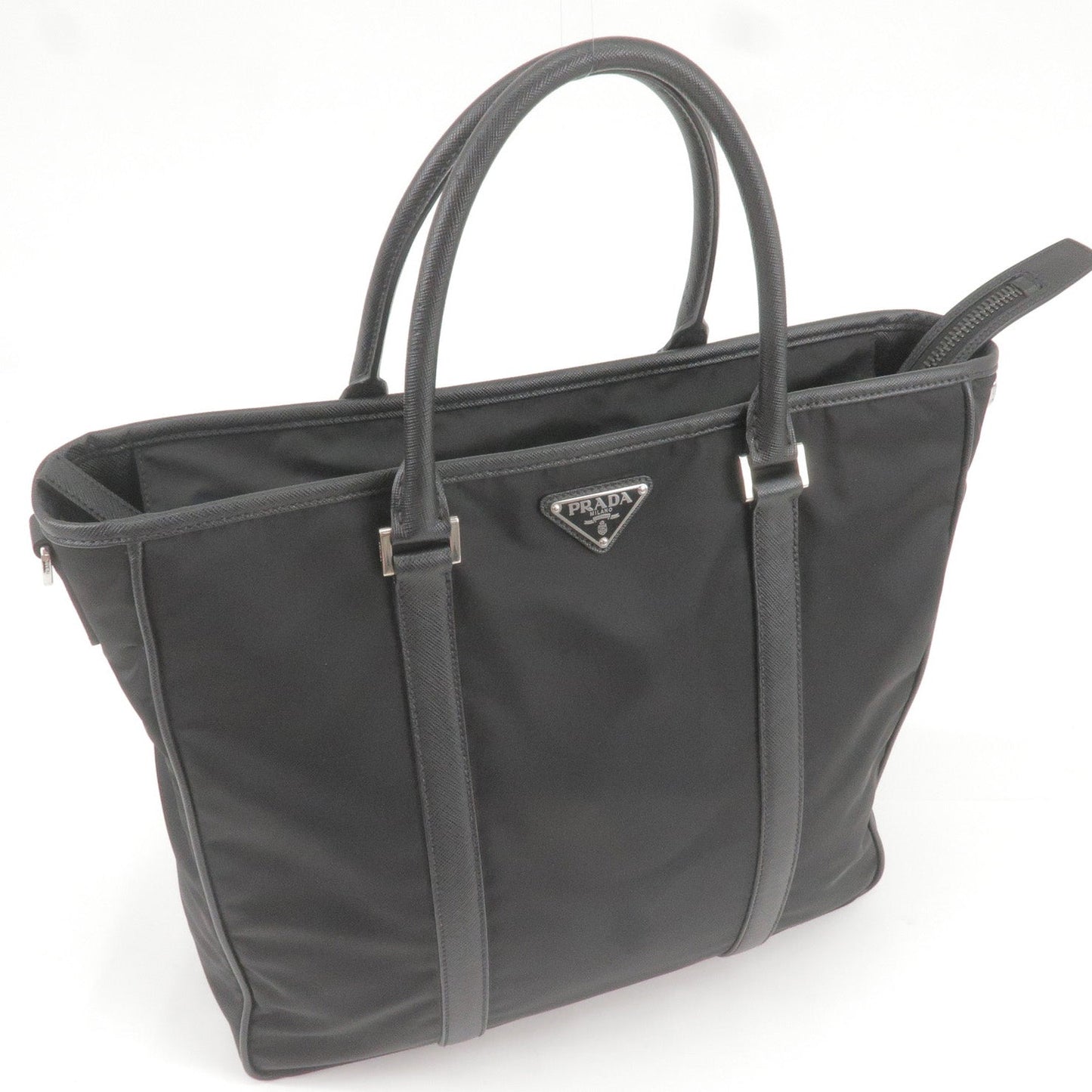 PRADA Logo Nylon Leather Tote Bag NERO Black 2VG034