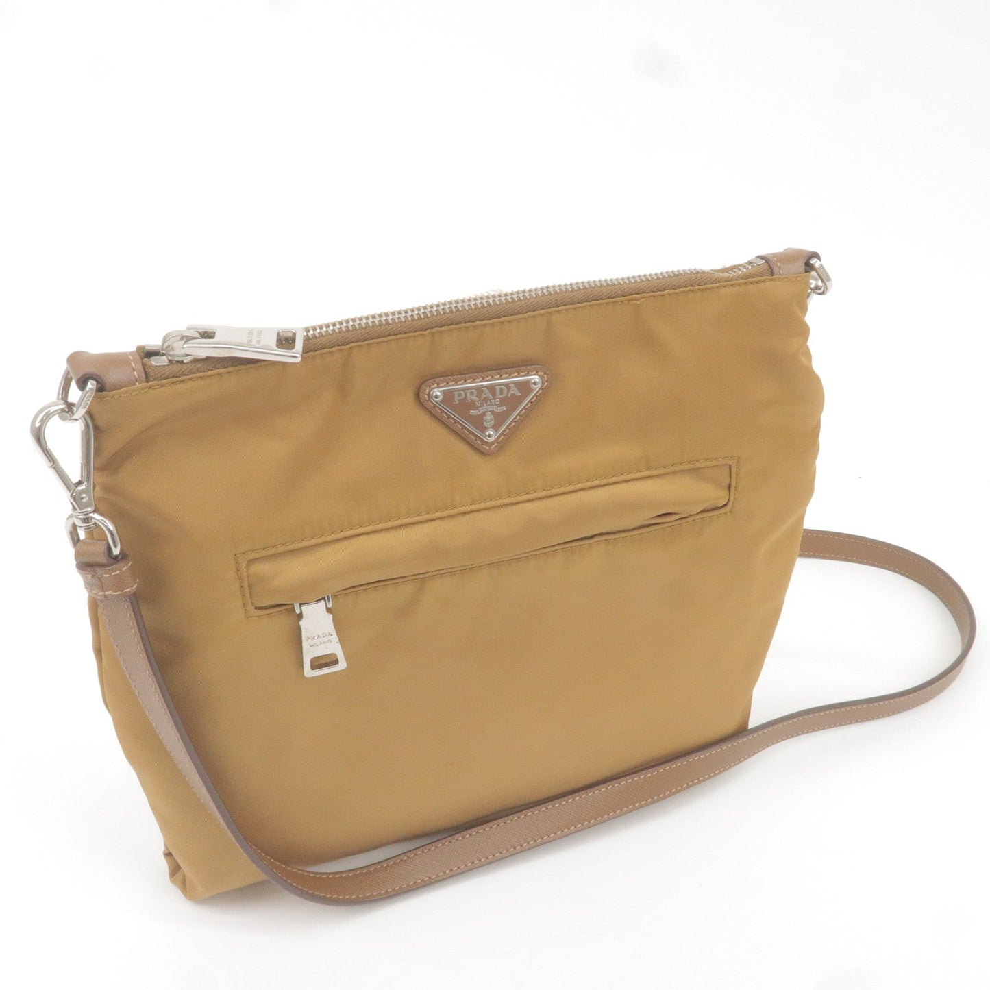 PRADA Logo Nylon Leather Shoulder Bag Crossbody Bag Brown