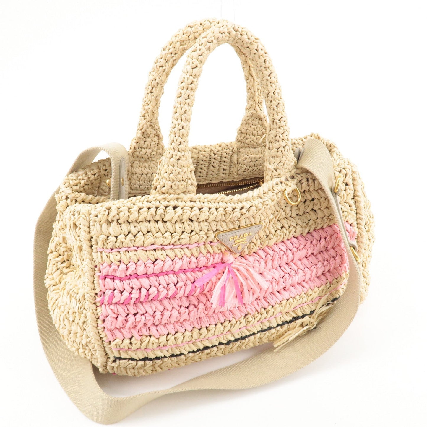 PRADA Raffia Canapa 2Way Bag Hand Bag Shoulder Bag Beige 1BG153