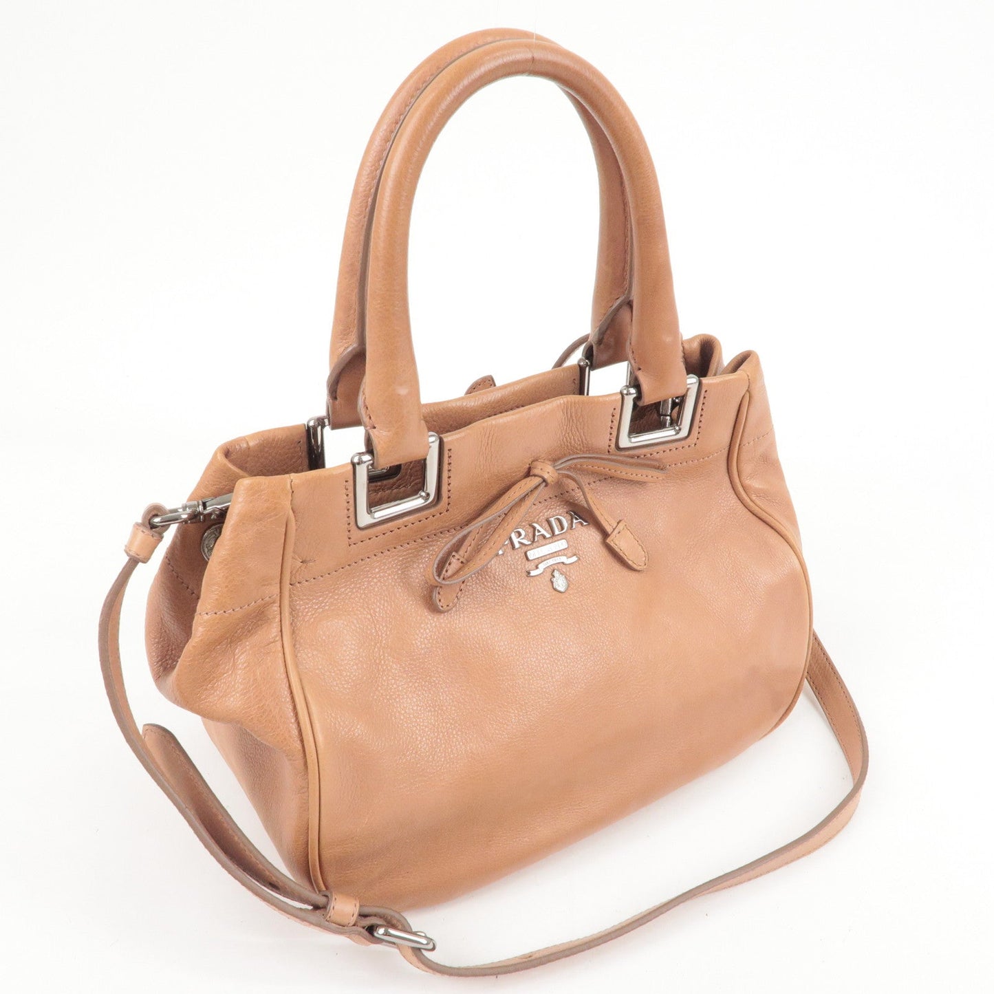 Prada Leather 2WAY bag Hand Bag Shoulder Bag Beige