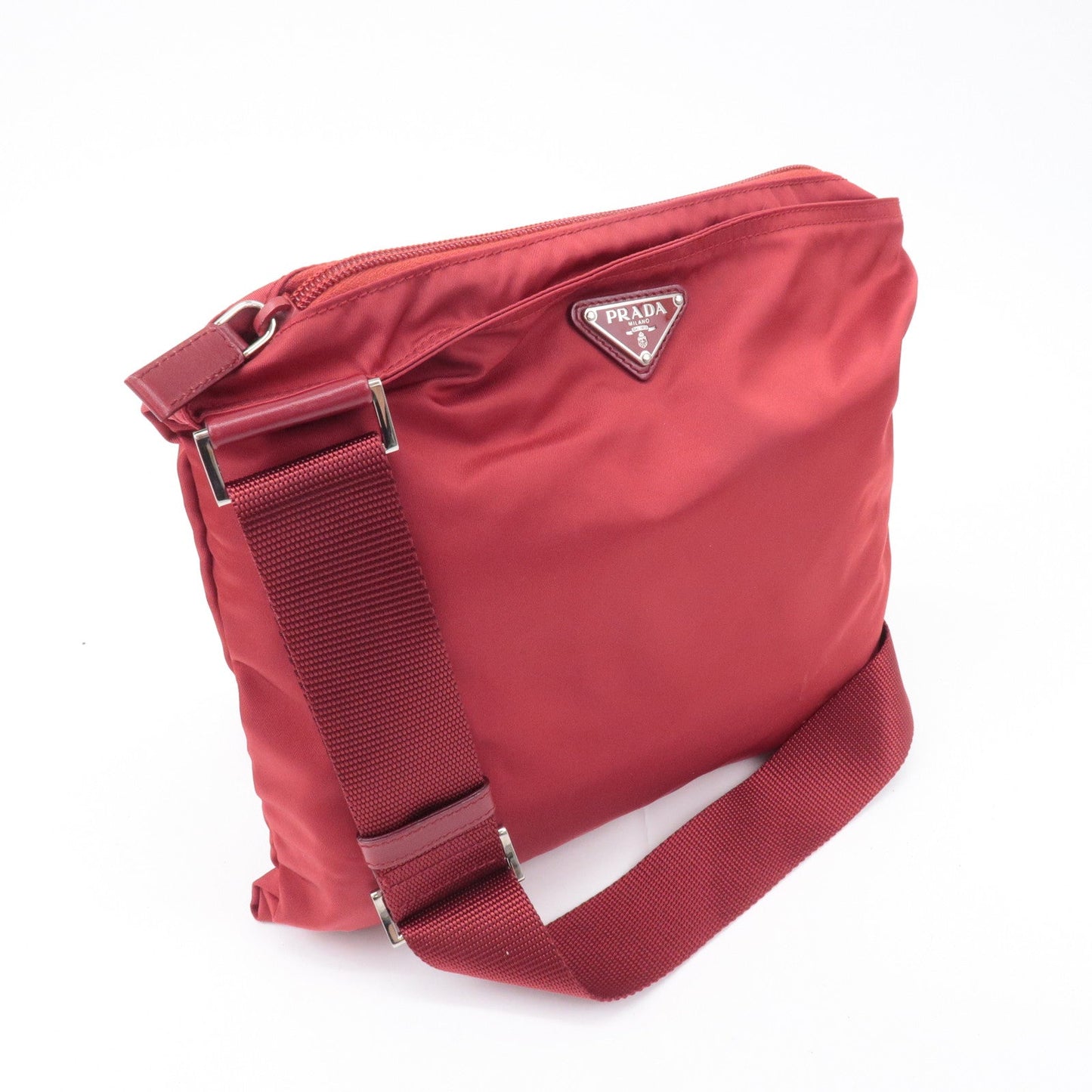 PRADA Logo Nylon Leather Shoulder Bag Crossbody Bag Red