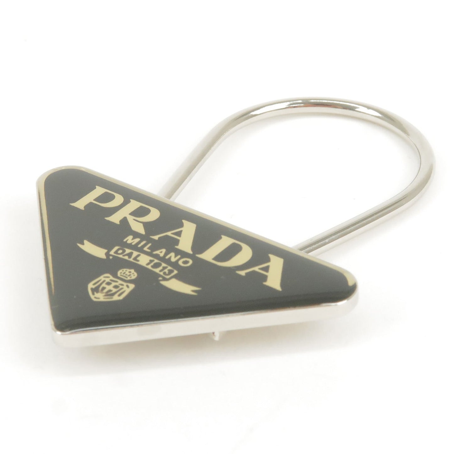 PRADA Triangle Logo Key Charm Bag Accessory Black Silver M285