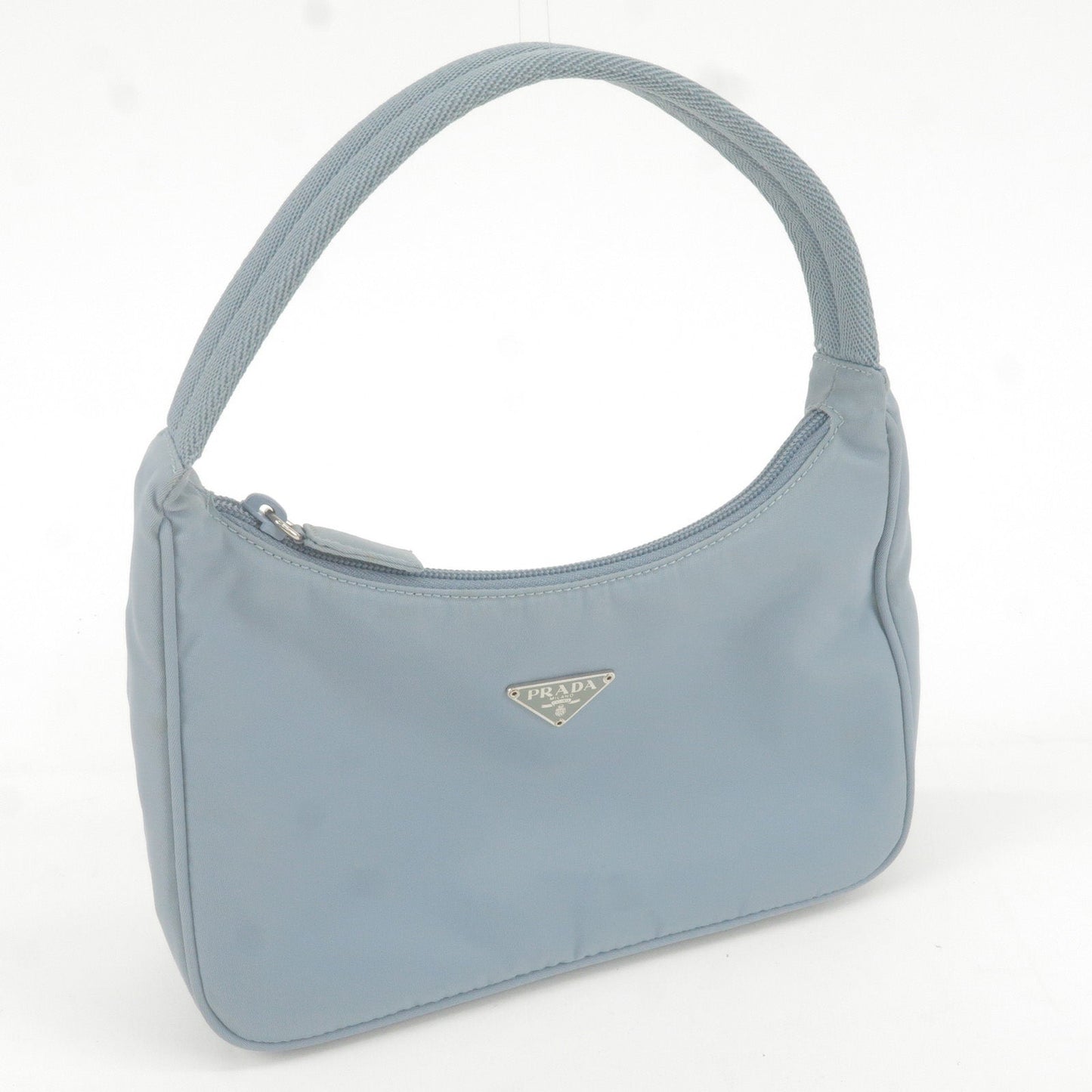 PRADA Logo Nylon Canvas Hand Bag Pouch Purse Light Blue MV515