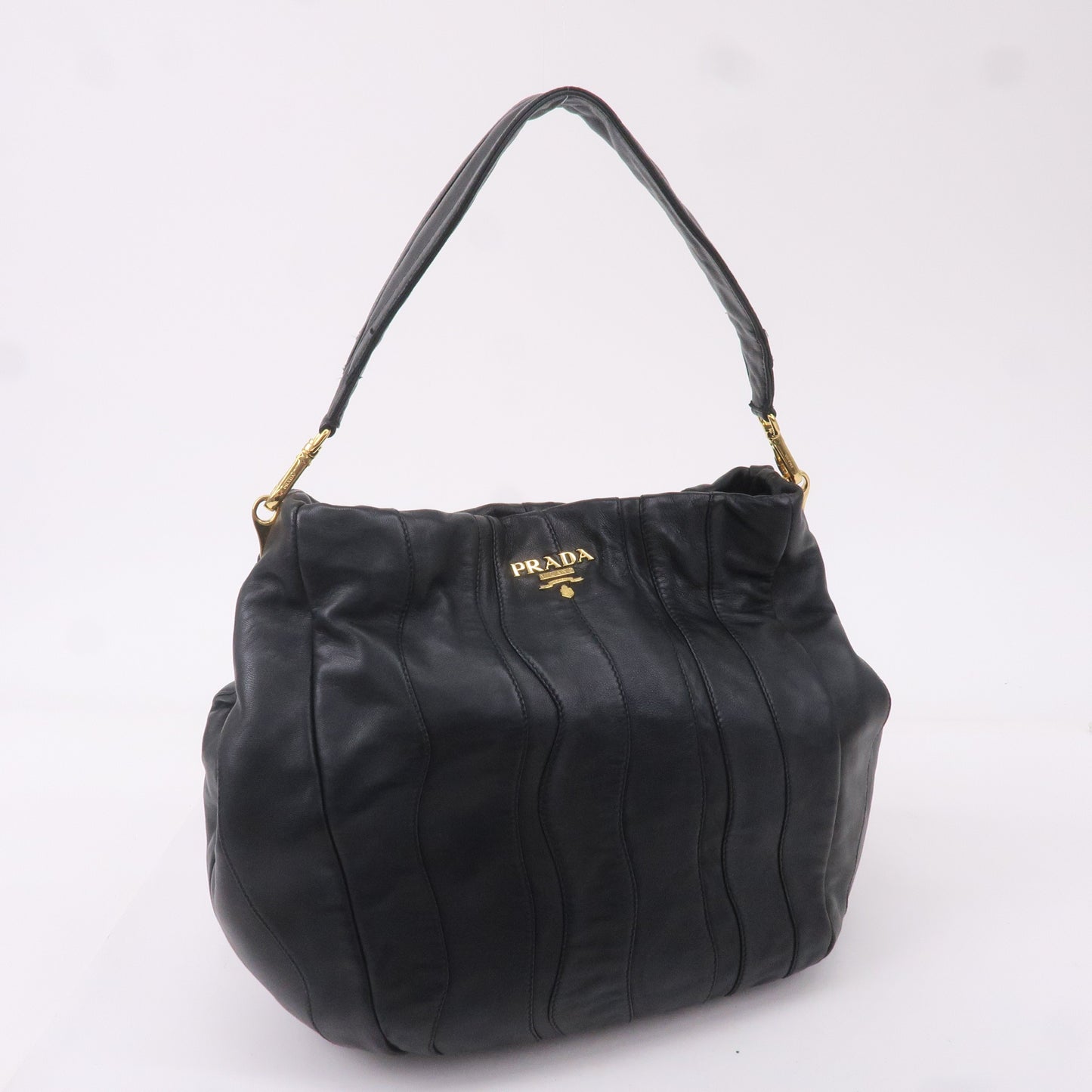 PRADA Leather Shoulder Bag Hand Bag Black