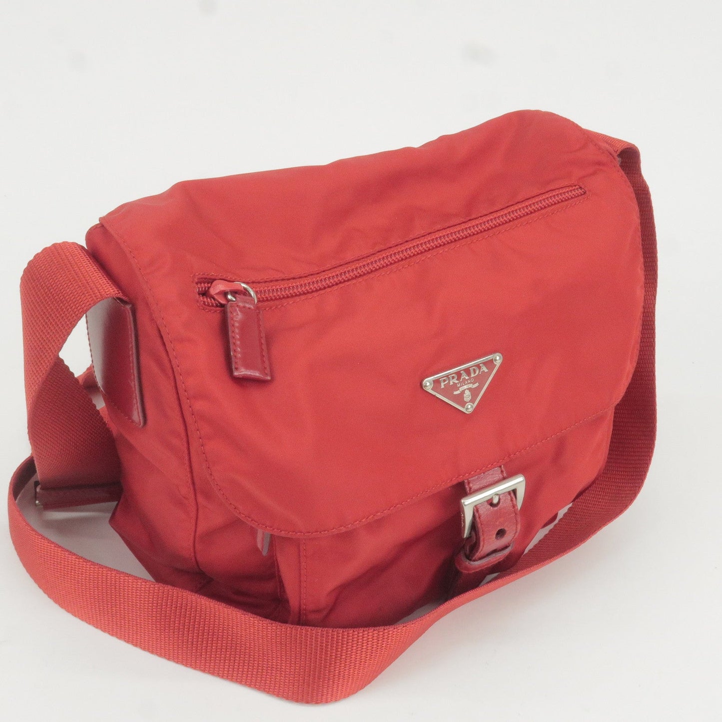 PRADA Logo Nylon Leather Shoulder Bag Rosso Red BT8994