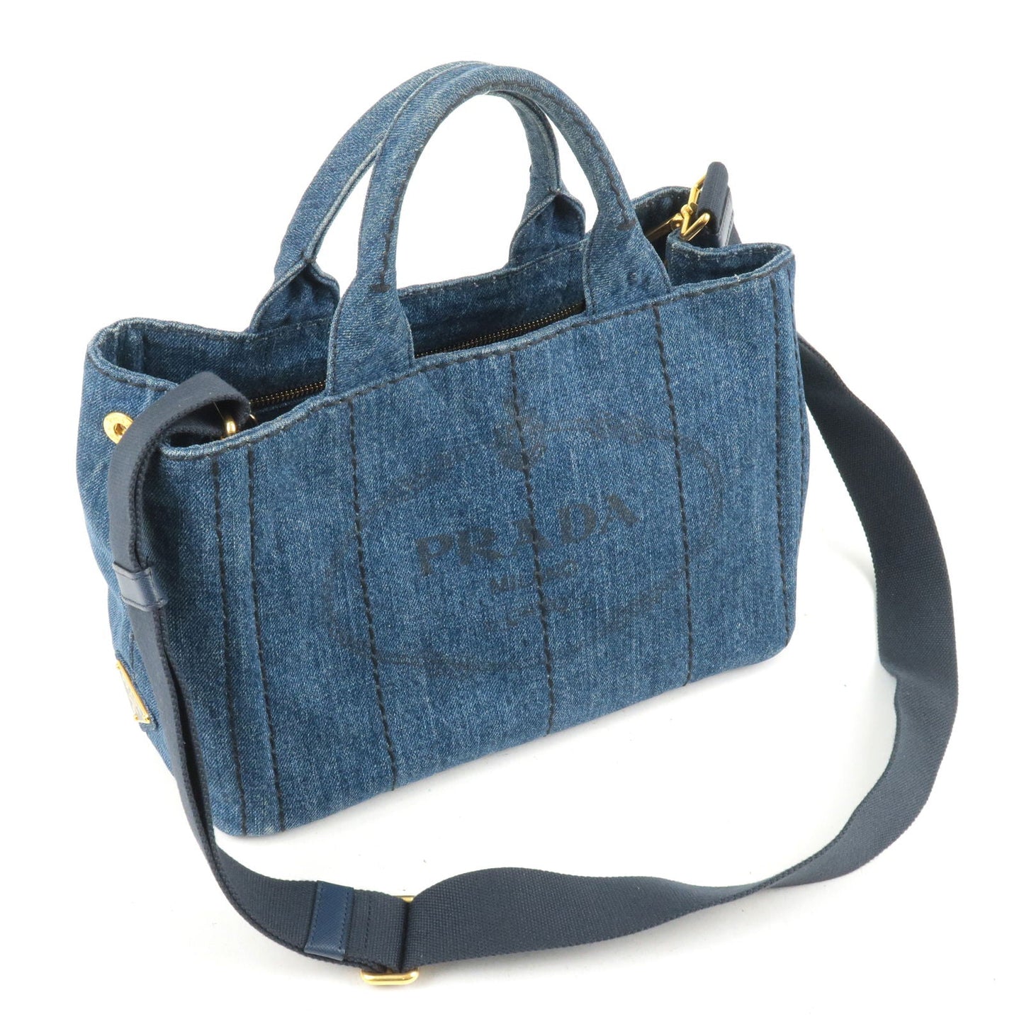 PRADA Logo Canapa Mini Denim Shoulder Bag Hand Bag Blue B2439G