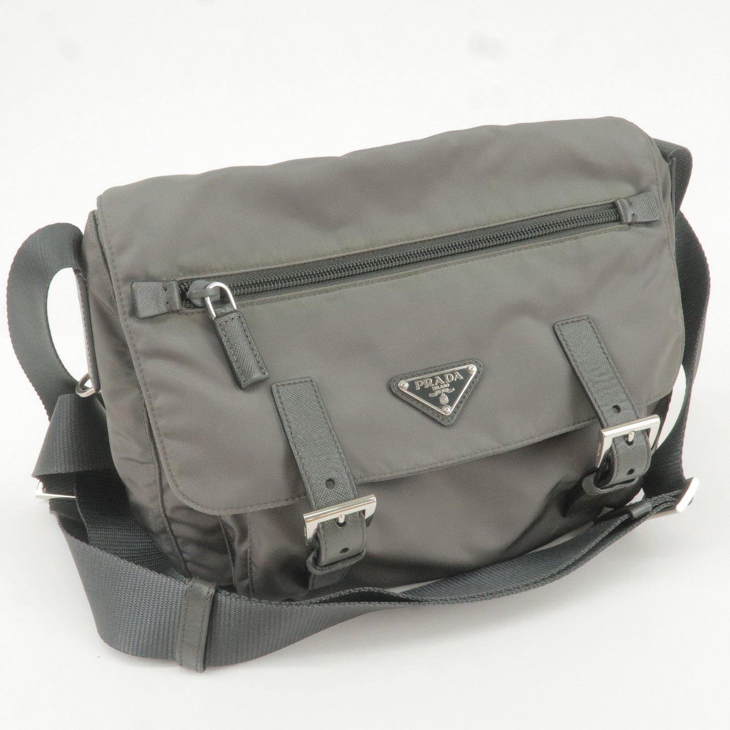 PRADA Logo Nylon Leather Shoulder Bag Crossbody Bag Gray