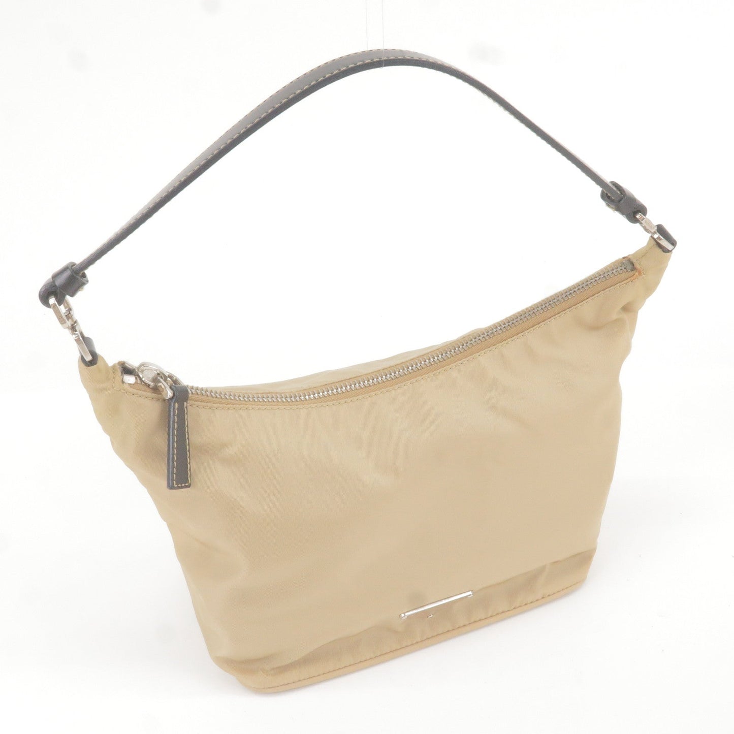 PRADA Nylon Leather Shoulder Bag Hand Bag Pouch Beige Black