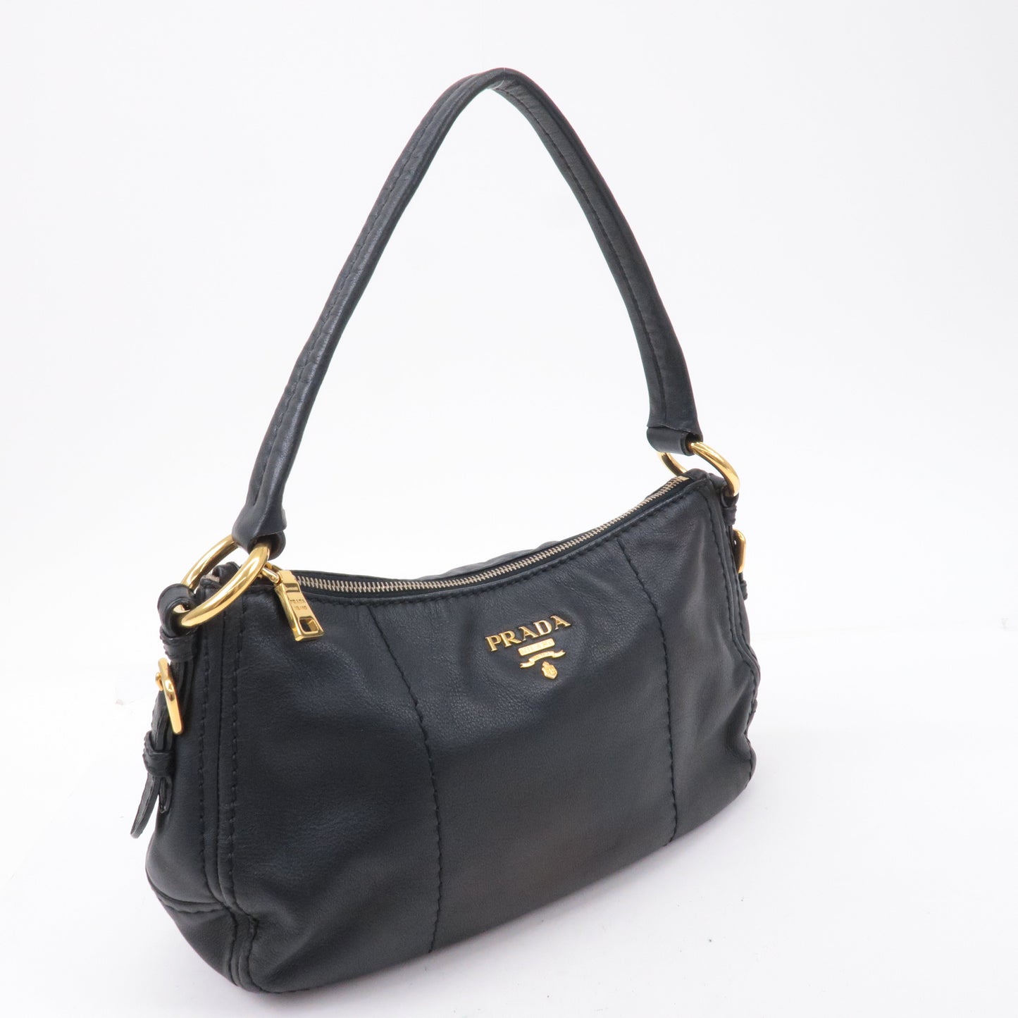 PRADA Soft Calf Leather Shoulder Bag Black BR4690