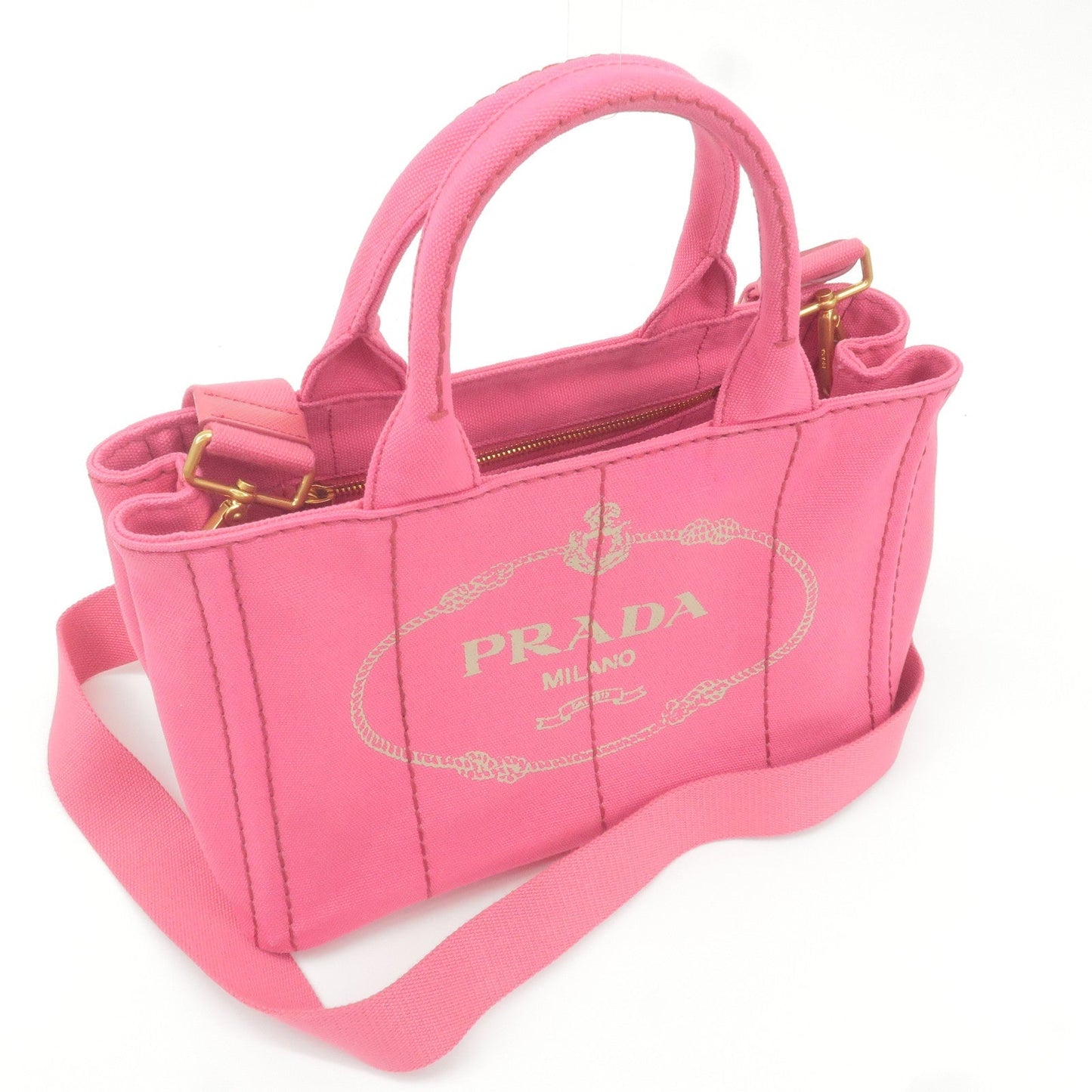 PRADA Logo Canapa Mini Canvas 2Way Tote Bag Pink 1BG439