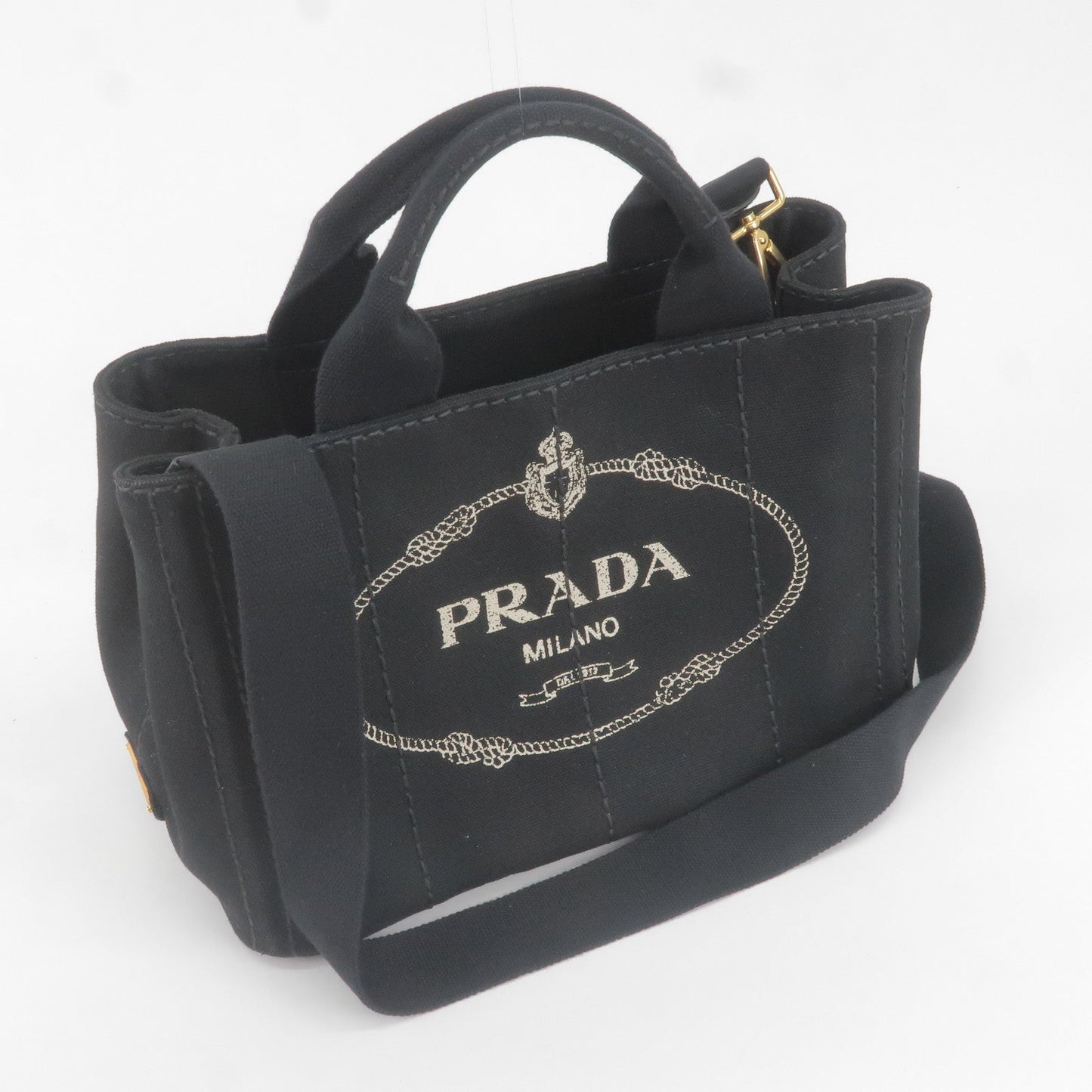 PRADA Canapa Mini Canvas 2Way Bag Shoulder Bag Black B2439G