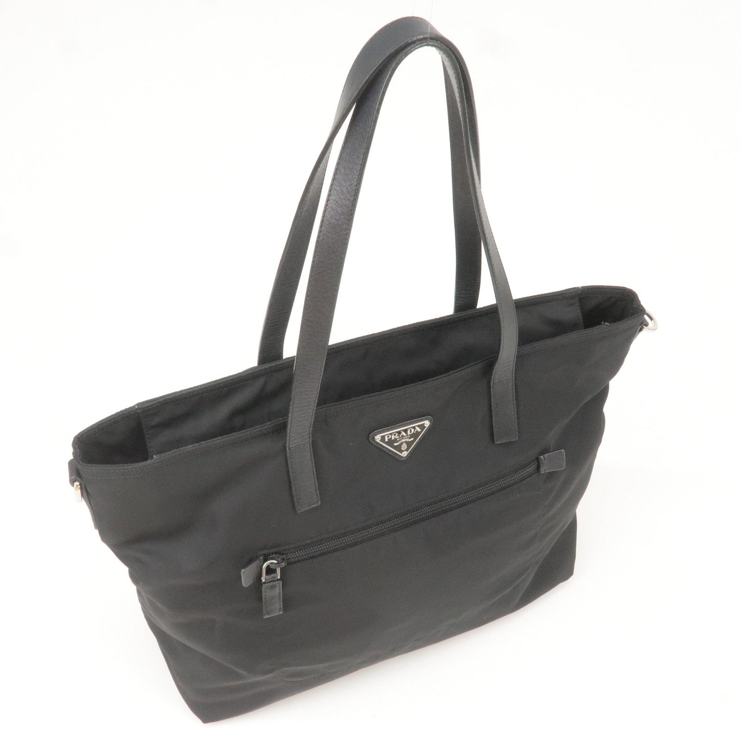 PRADA Logo Nylon Leather Tote Bag Shoulder Bag Black BR4842