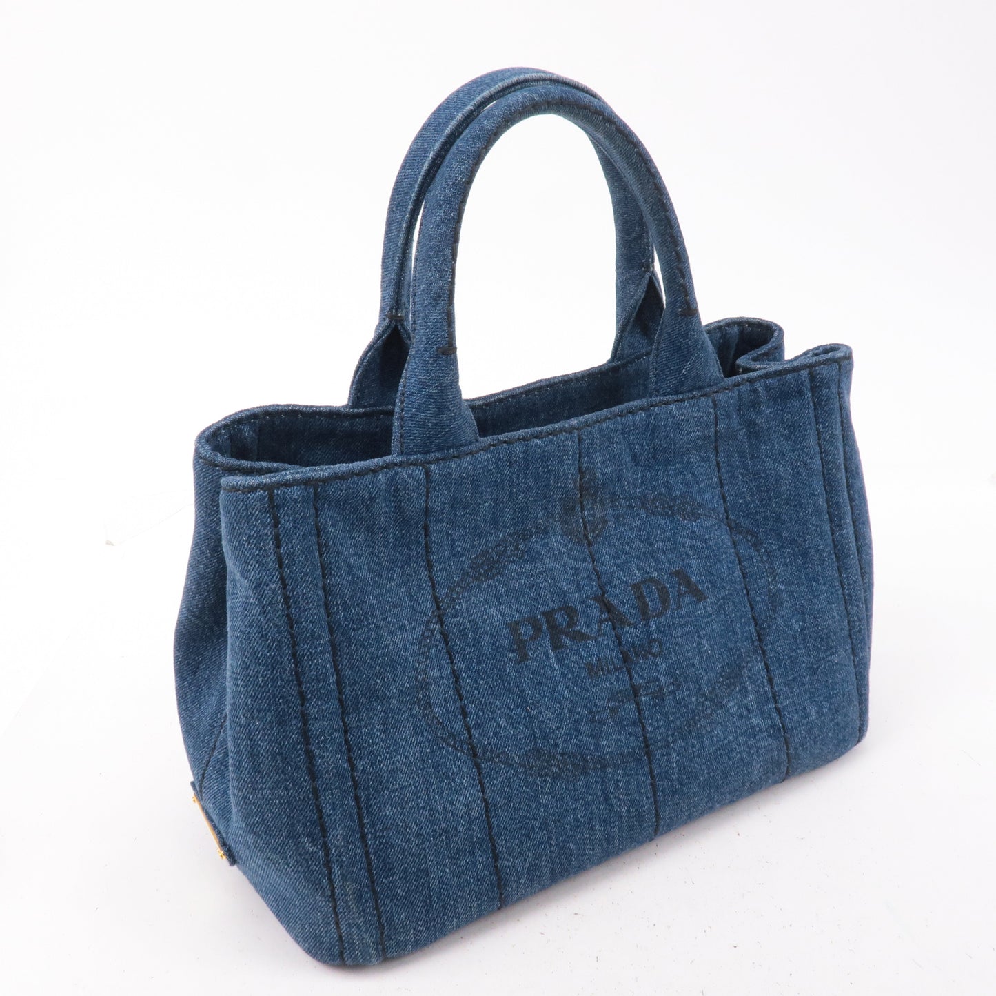 PRADA Denim Canapa Mini Canvas 2Way Tote Bag Hand Bag Navy 1BG439