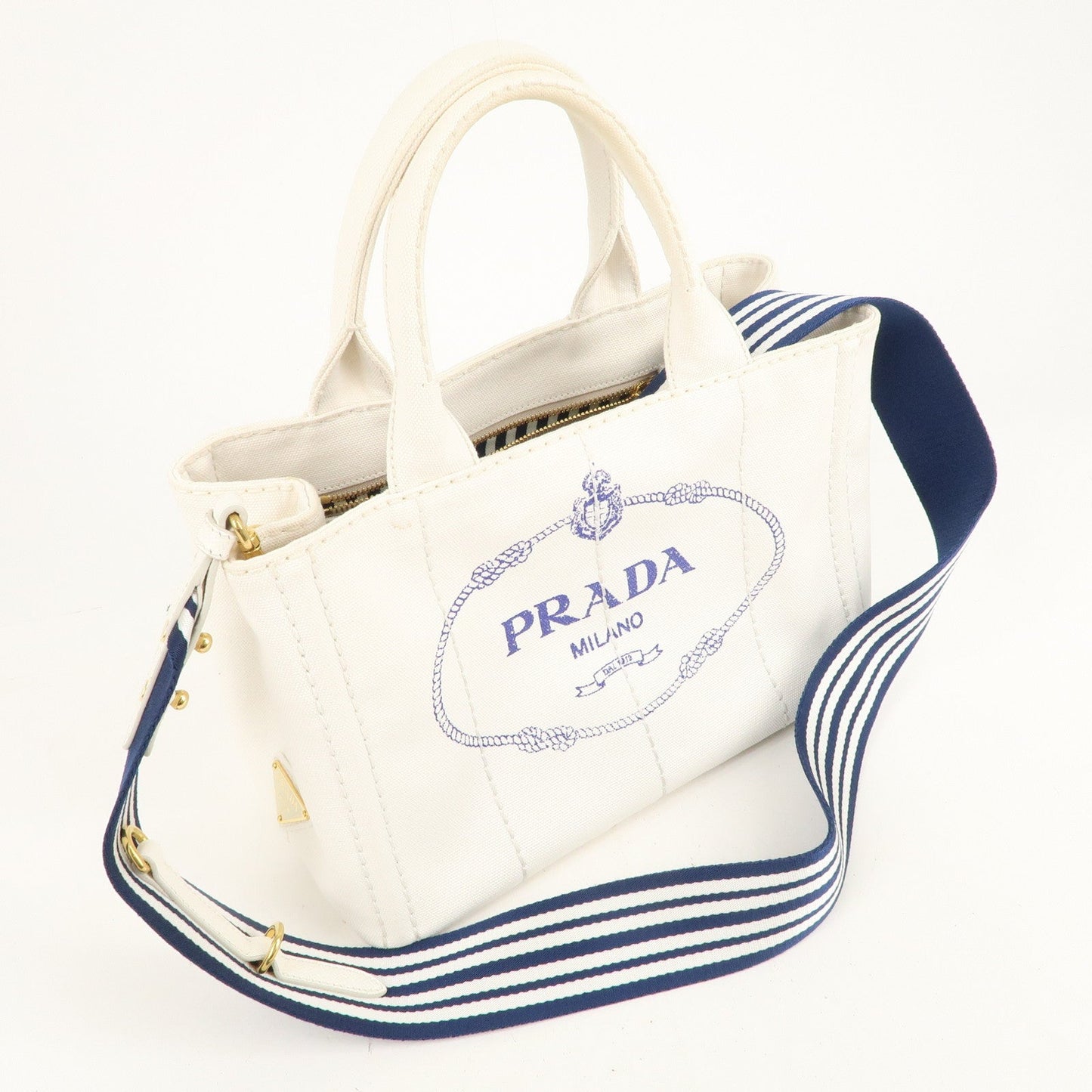 PRADA Canapa Mini Canvas 2Way Tote Bag Hand Bag White 1BG439