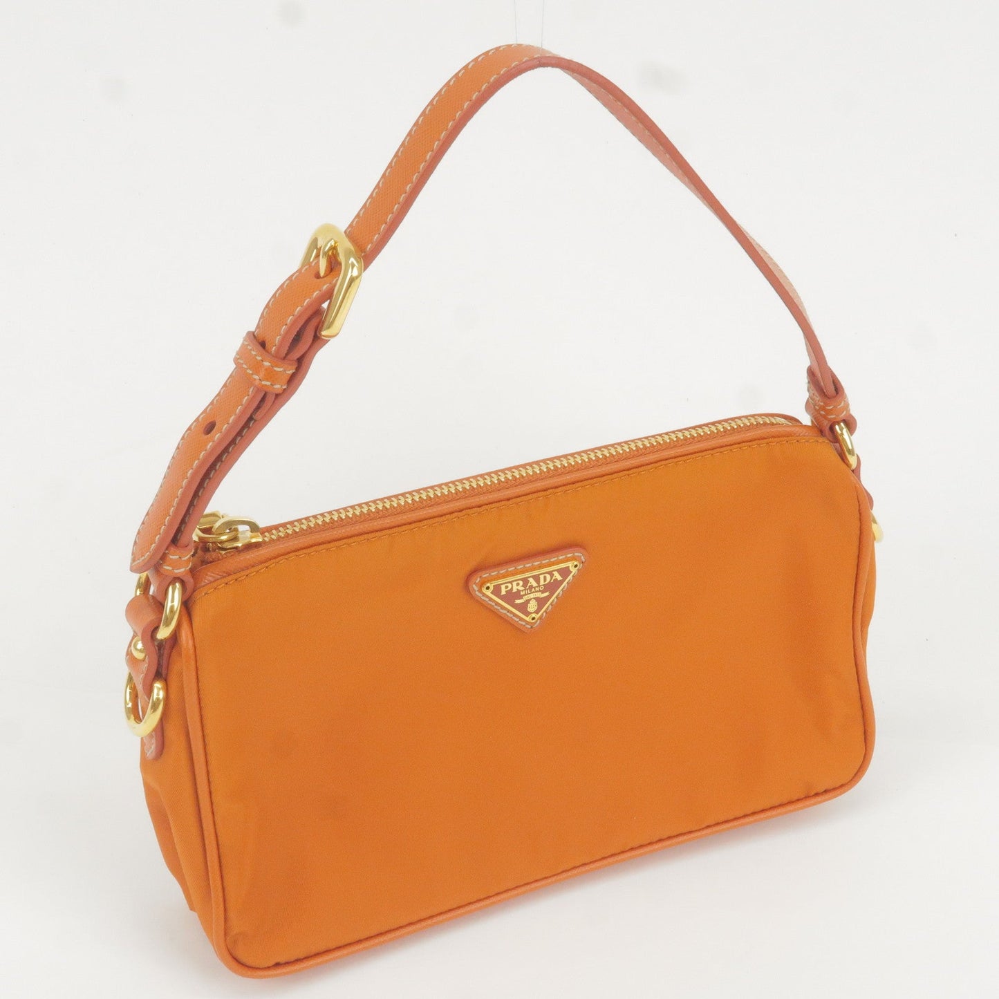 PRADA Logo Nylon Leather Shoulder Bag Pouch Orange BN1833