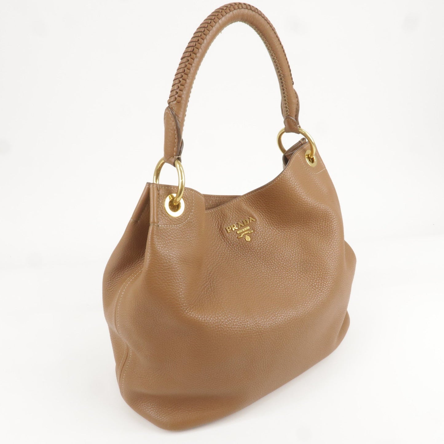 PRADA Logo Leather One Shoulder Bag Brown BR4829