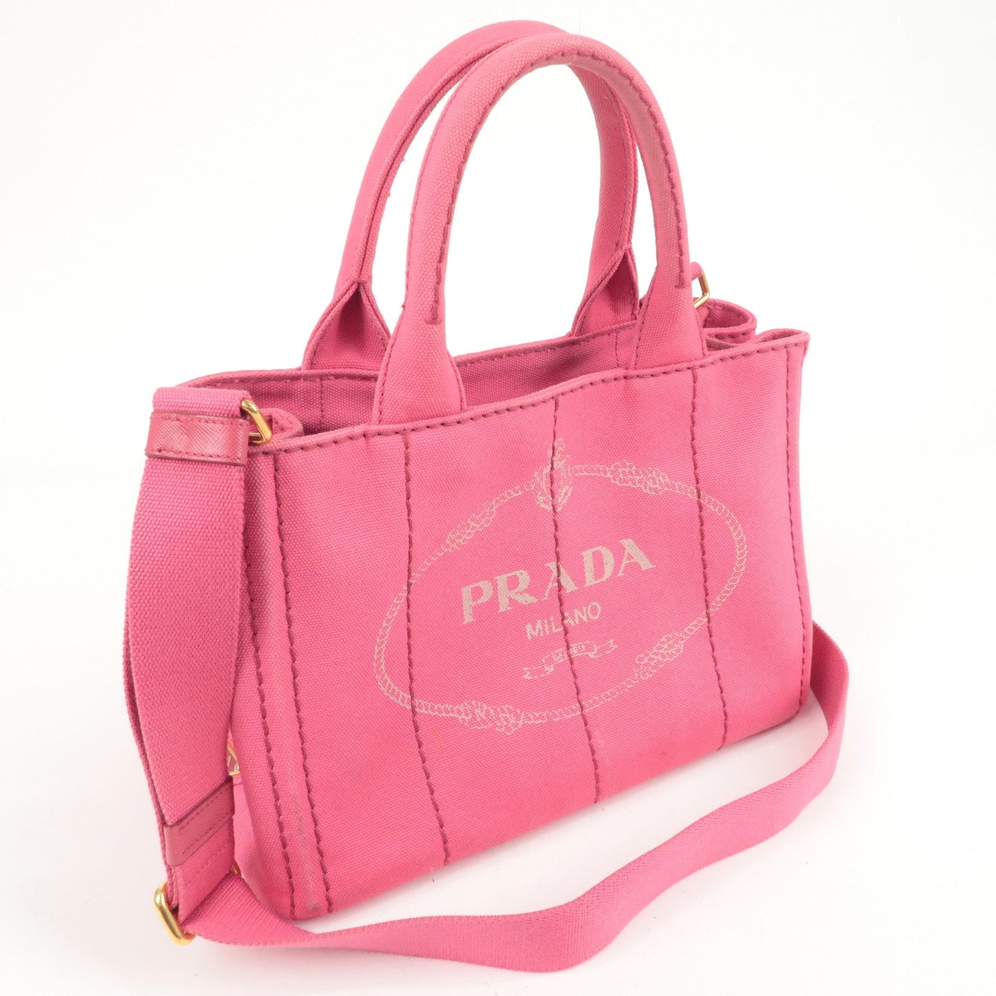 PRADA Logo Canapa Mini Canvas 2Way Tote Bag Pink 1BG439