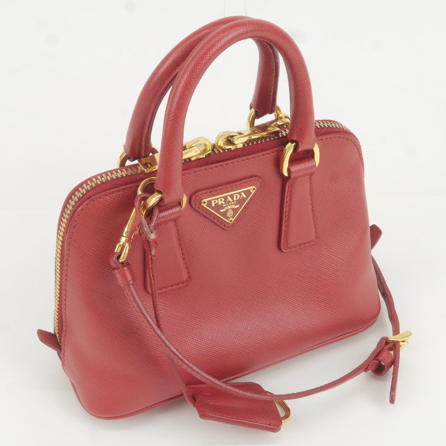 PRADA Leather Promenade Mini 2Way Bag Shoulder Bag Red BL0851