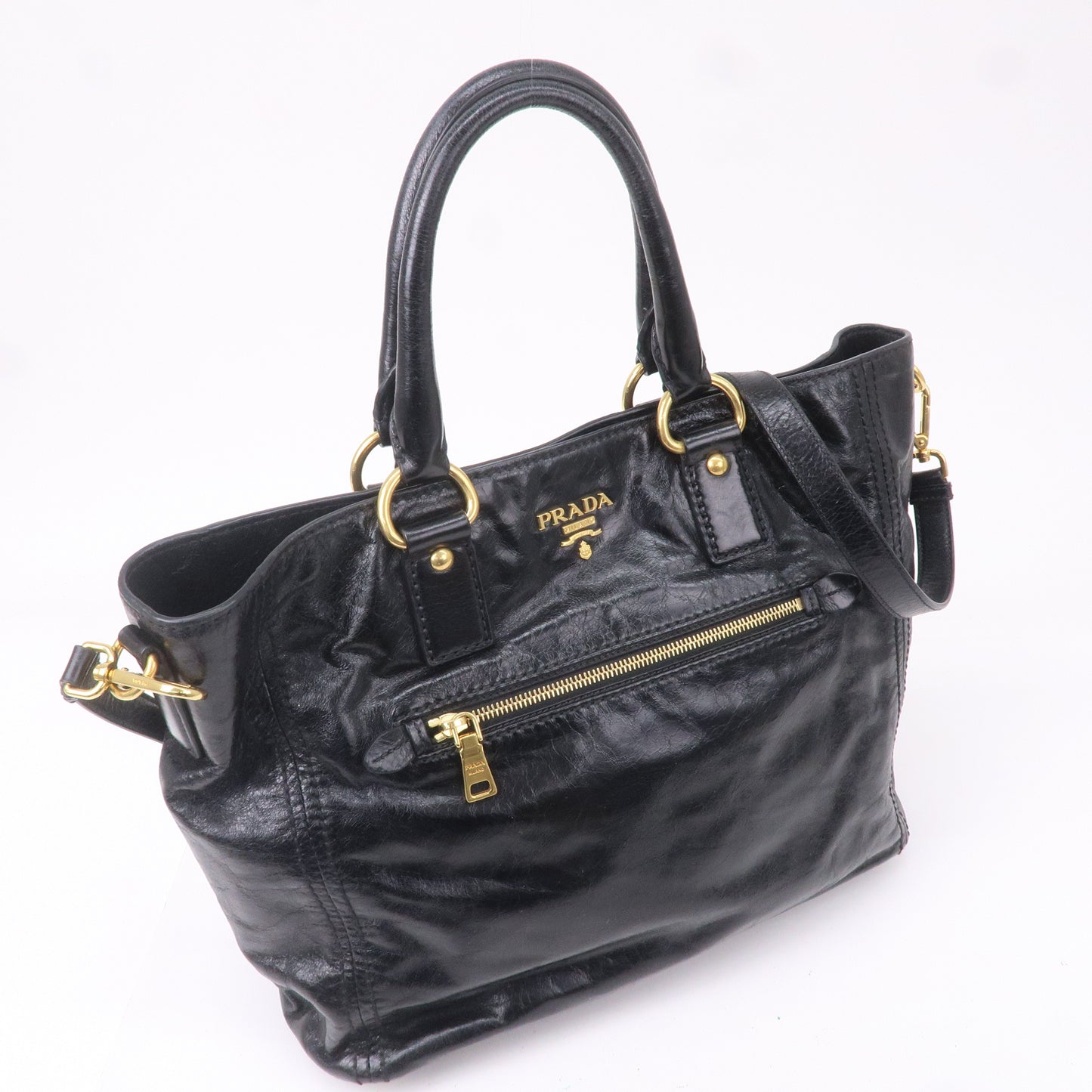 PRADA Leather 2WAY Bag Shoulder Bag Hand Bag Black BN2151