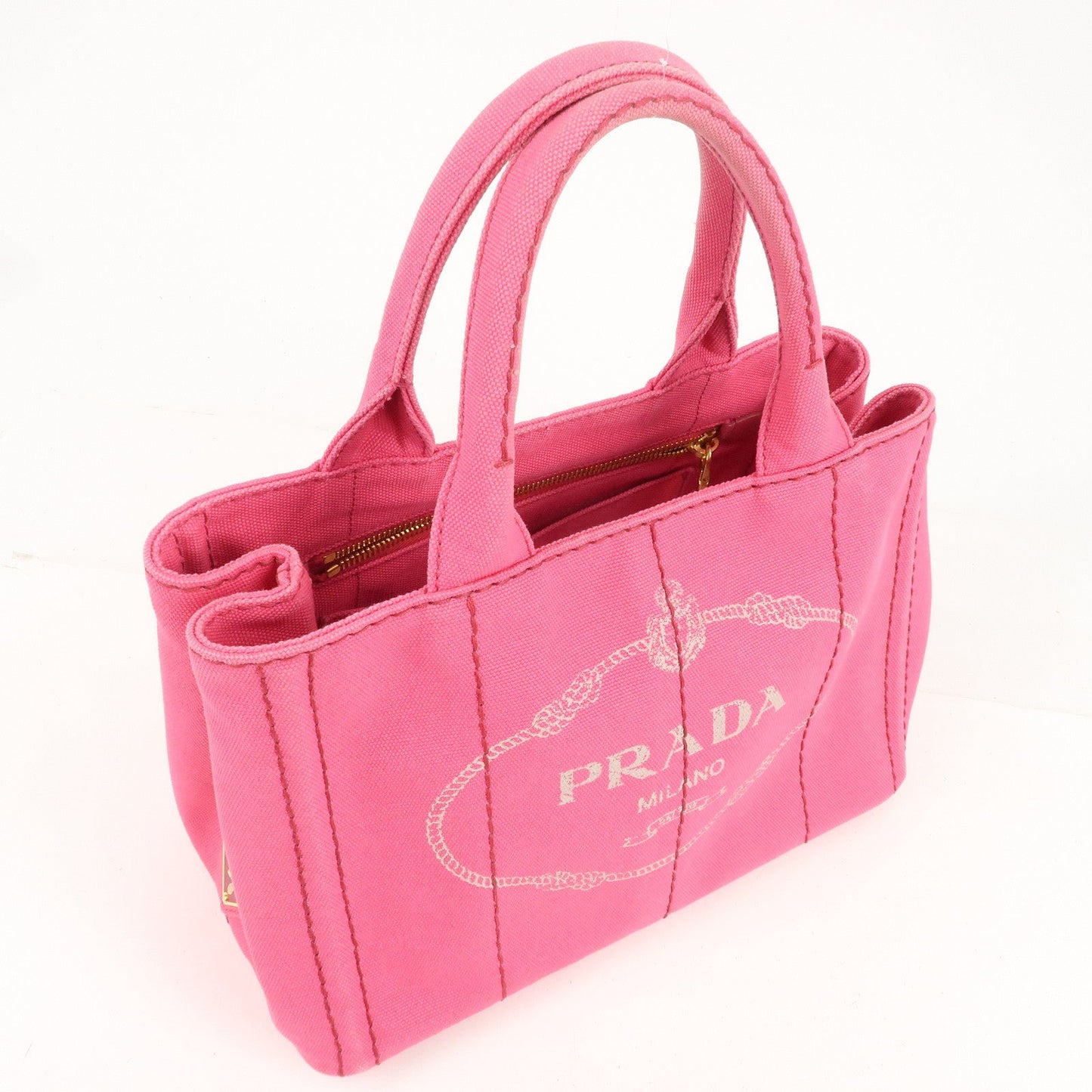 PRADA Logo Canapa Mini Canvas 2Way Tote Bag Pink 1BG439