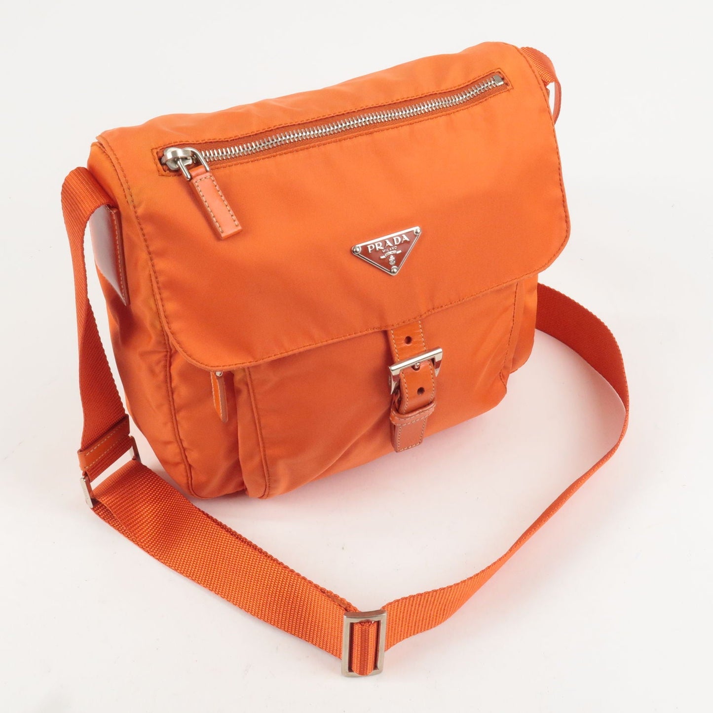 PRADA Logo Nylon Leather Shoulder Bag Orange B8994