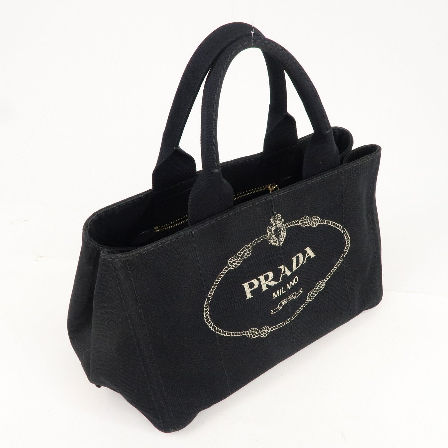 PRADA Canapa Canvas Tote Bag Hand Bag Black BN1877