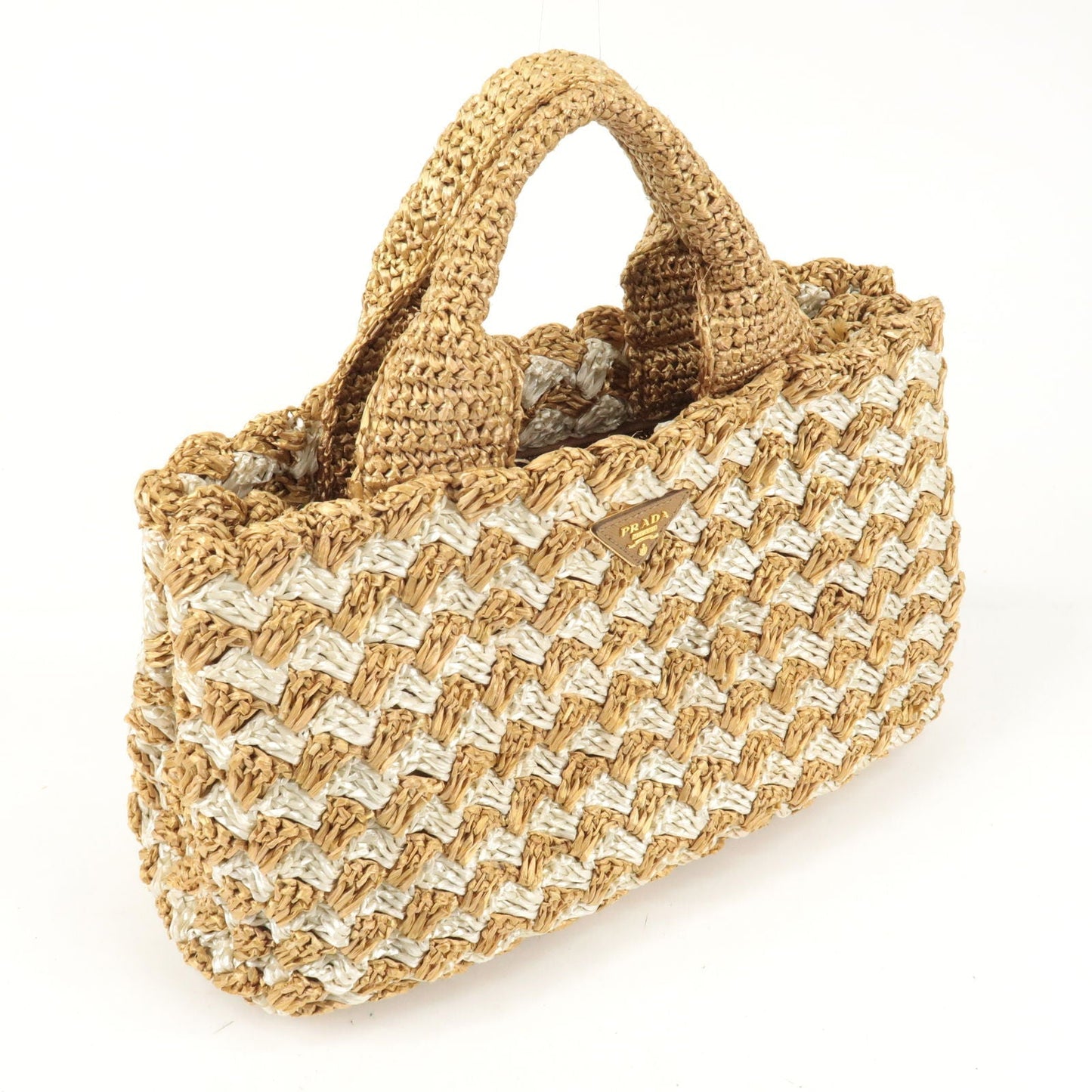 PRADA Raffia Crochet Canapa Tote Bag Beige BN2303