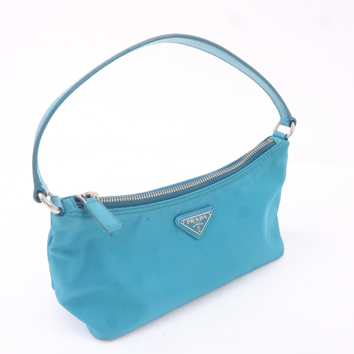 PRADA Nylon Leather Shoulder Bag Pouch Turquoise blue 1N1413