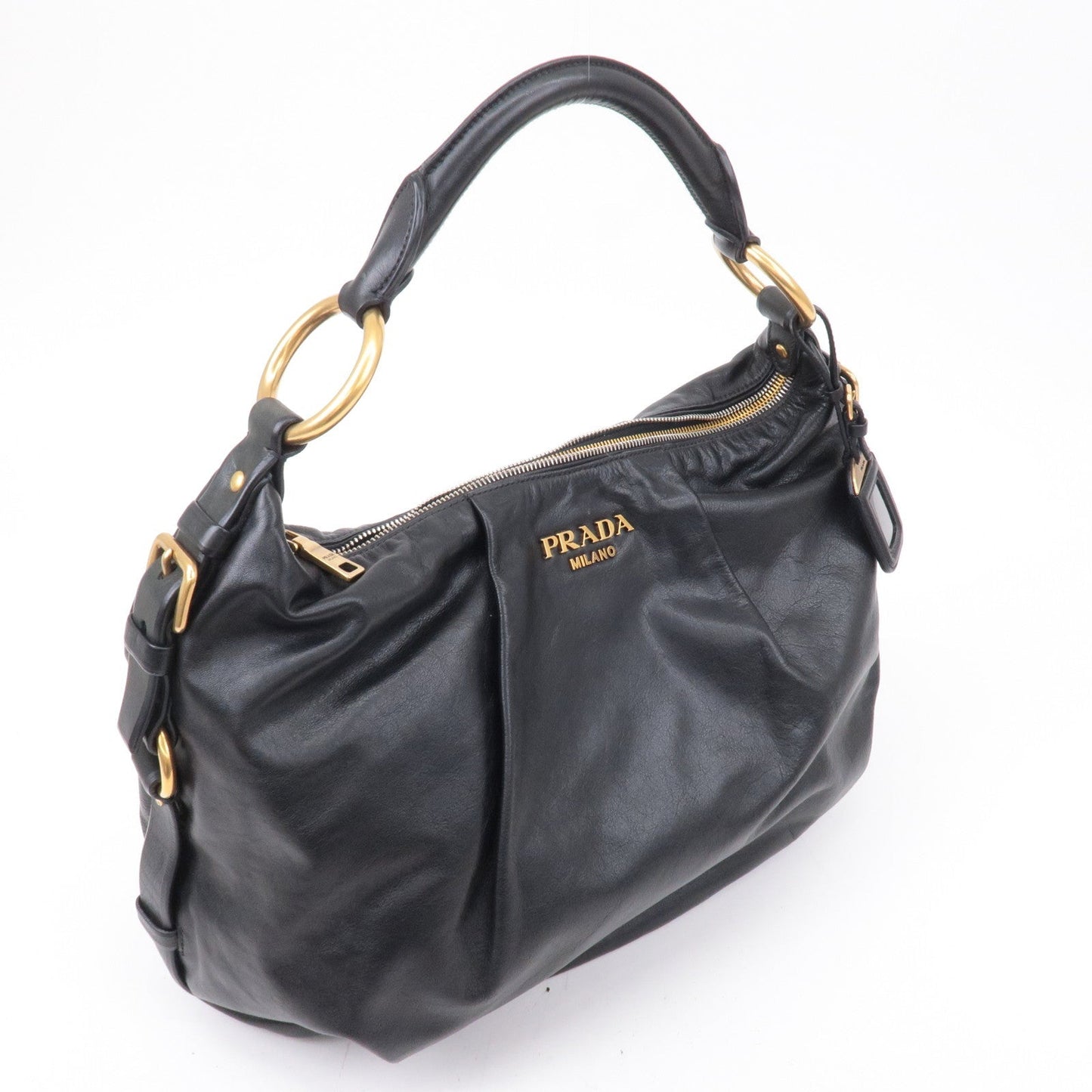 PRADA Logo Leather One Shoulder Bag NERO Black