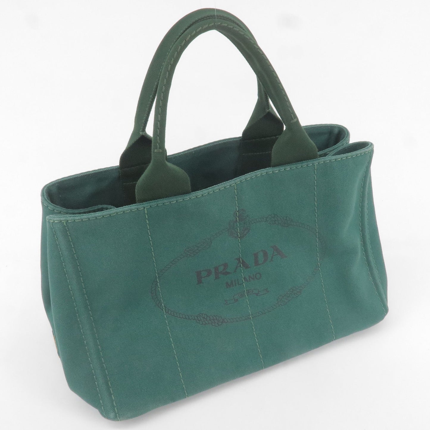 PRADA Canapa Canvas Tote Bag Green BN2642