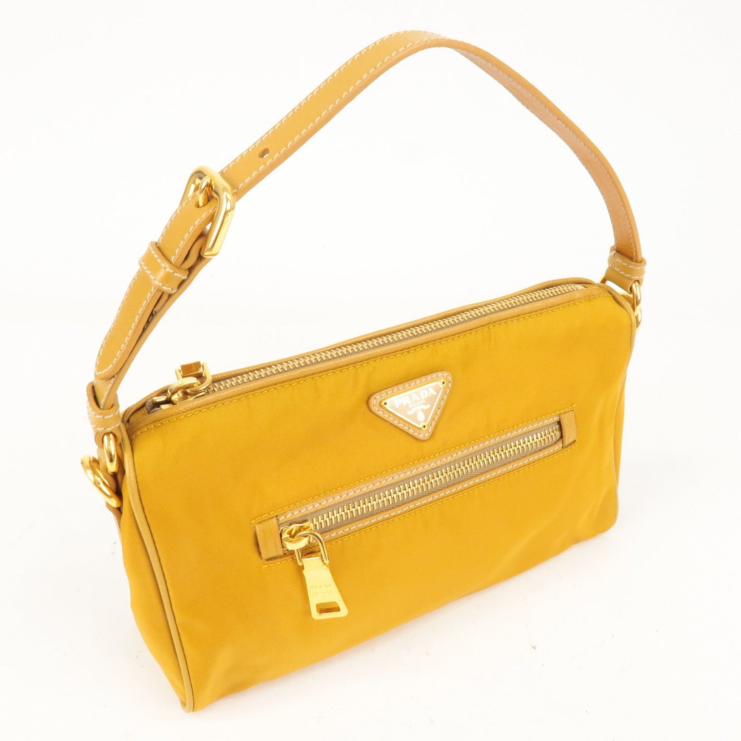 PRADA Logo Nylon Leather Shoulder Bag Mustard Yellow BN1834