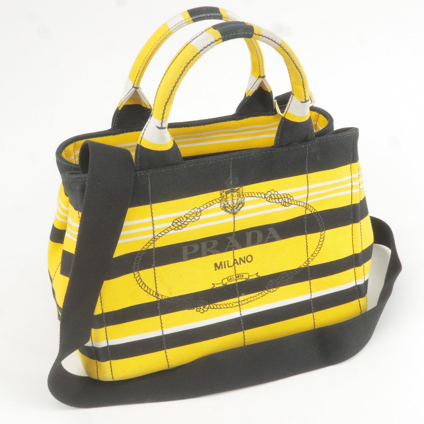 PRADA Canapa Mini Canvas 2Way Bag Shoulder Bag Yellow Black B2439B