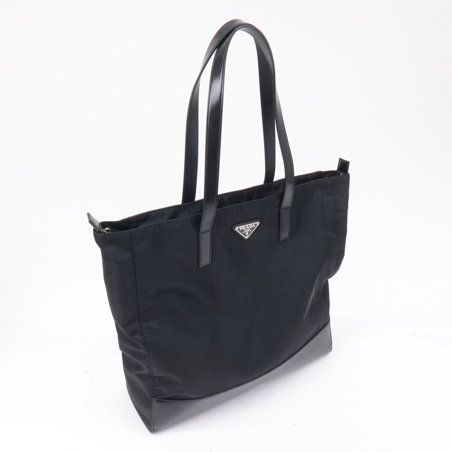 PRADA Logo Nylon Leather Tote Bag Shoulder Bag Black