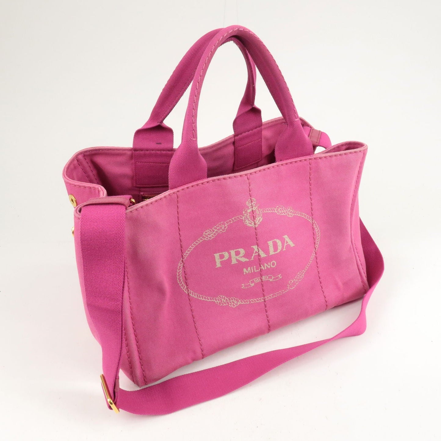 PRADA Canapa Canvas 2 Way Shoulder Bag Hand Bag Pink 1BG642