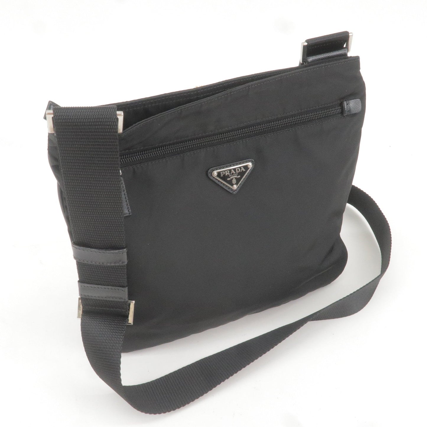 PRADA Logo Nylon Leather Shoulder Bag NERO Black VA0563