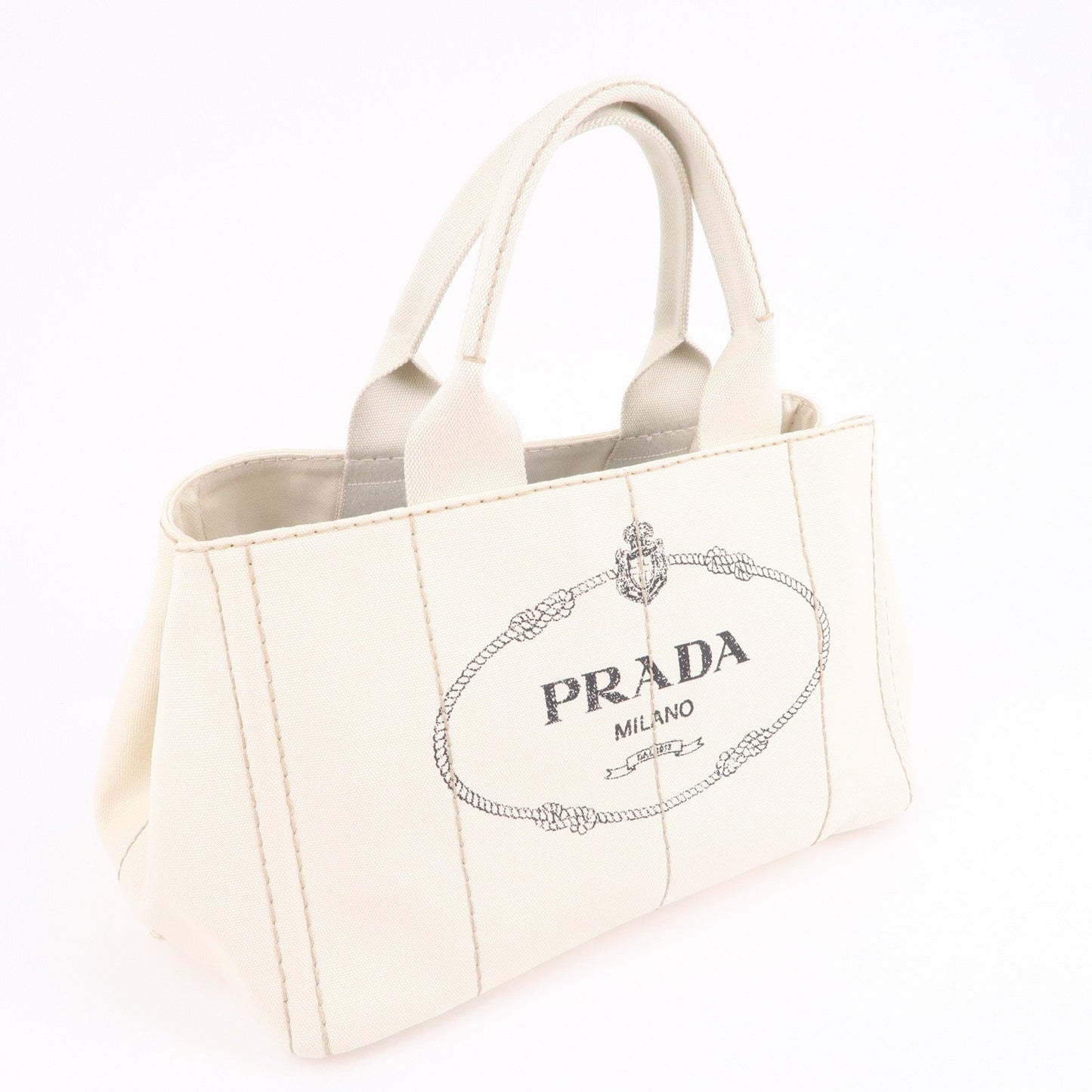 PRADA Canapa Canvas Tote Bag Hand Bag Ivory BN1877