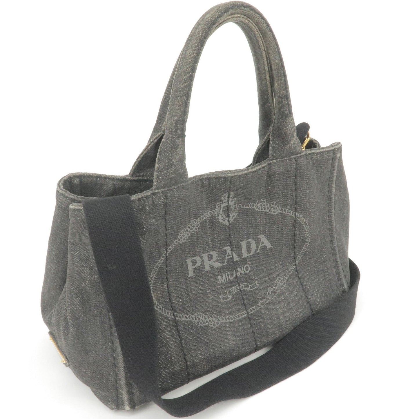 PRADA Logo Denim Mini Canapa  2Way Bag Hand Bag Black 1BG439