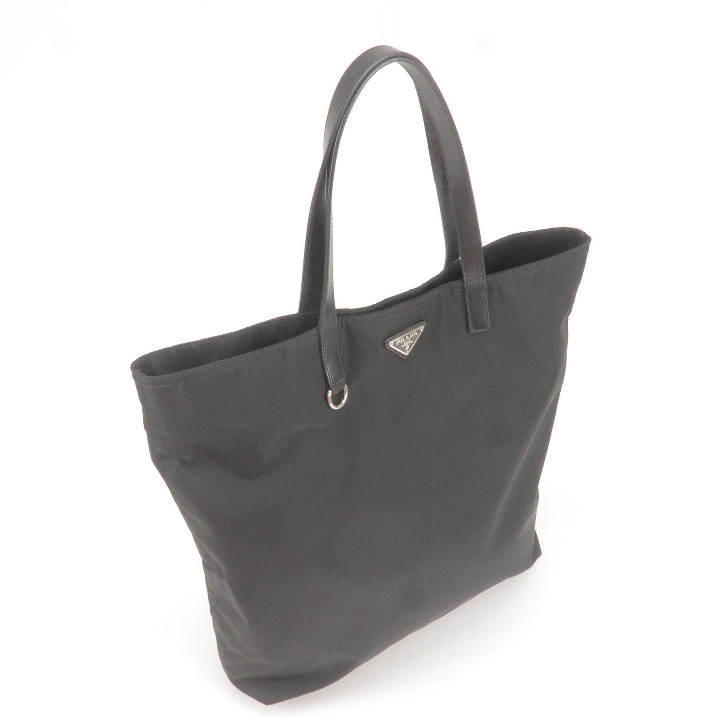 PRADA Logo Nylon Leather Tote Bag Black BR4263