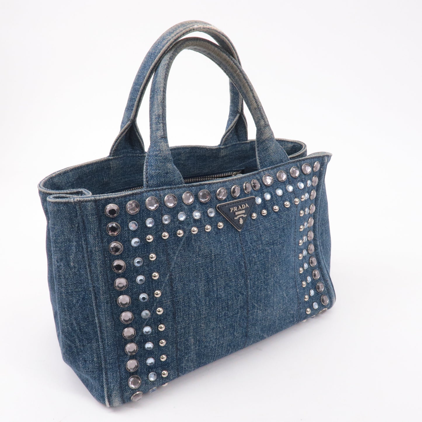 PRADA Denim Bijou Canapa Mini Canvas 2Way Hand Bag Blue 1BG439