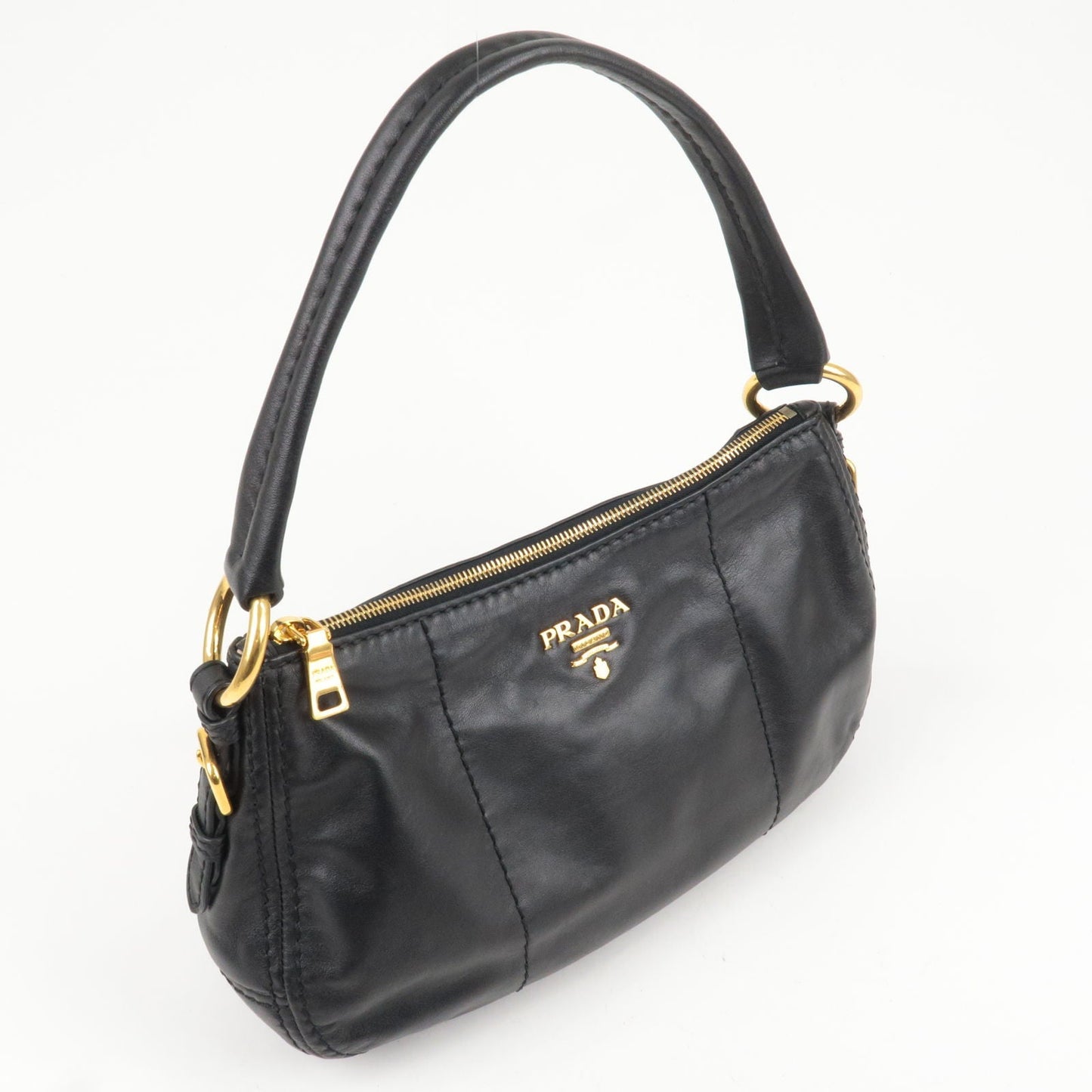 PRADA Soft Calf Leather Shoulder Bag Black BR4690