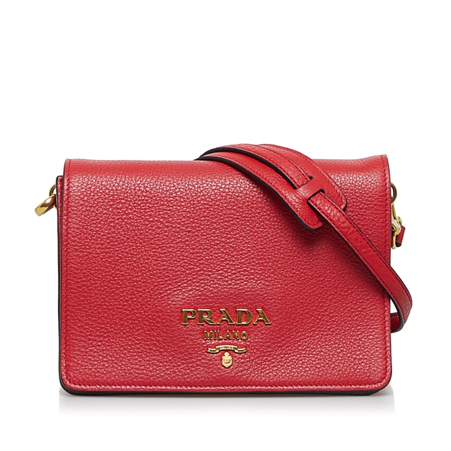 Prada Crossbody Bag Small Red Vitello Daino Gold