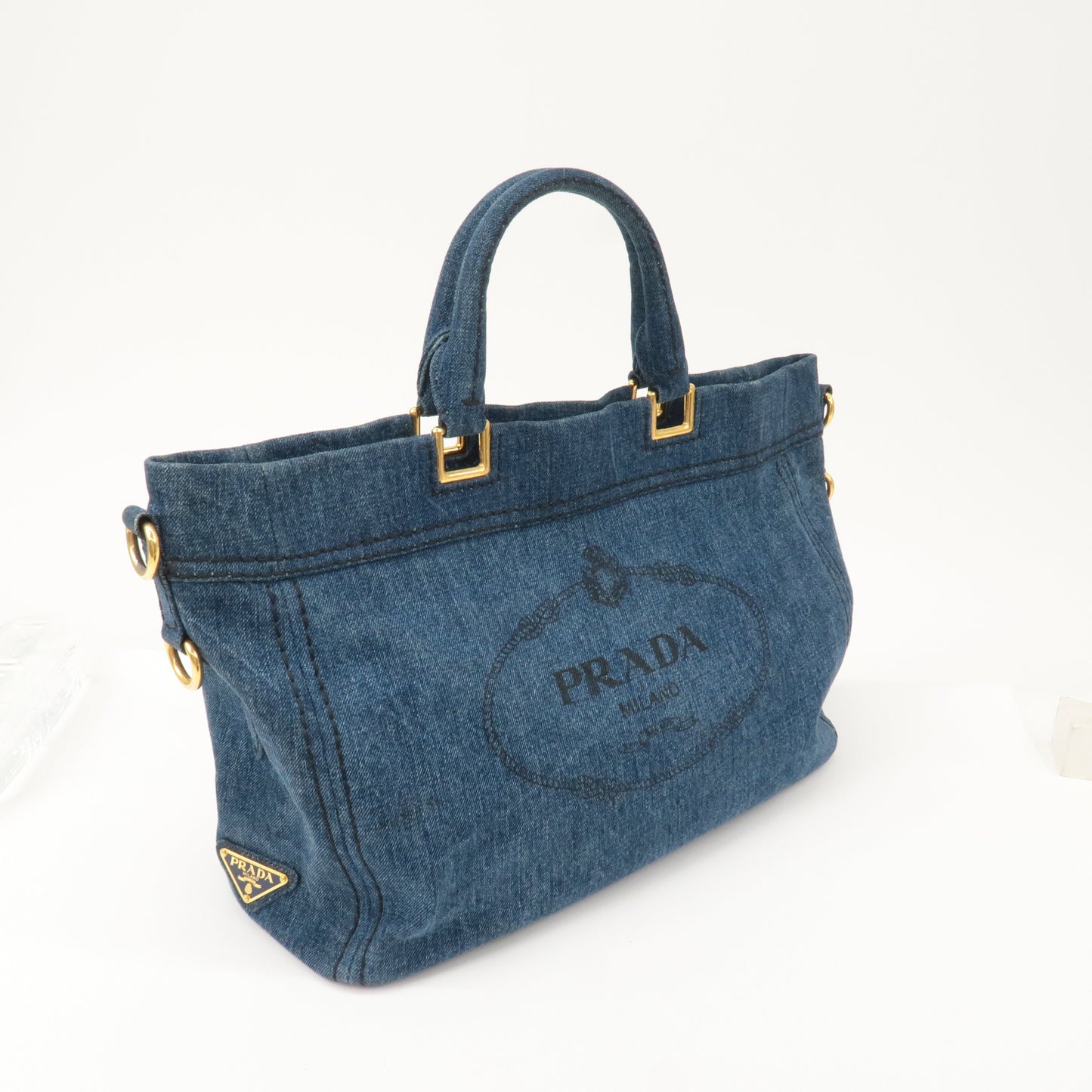 PRADA Denim Leather 2Way Bag Hand Shoulder Bag Blue BN2069