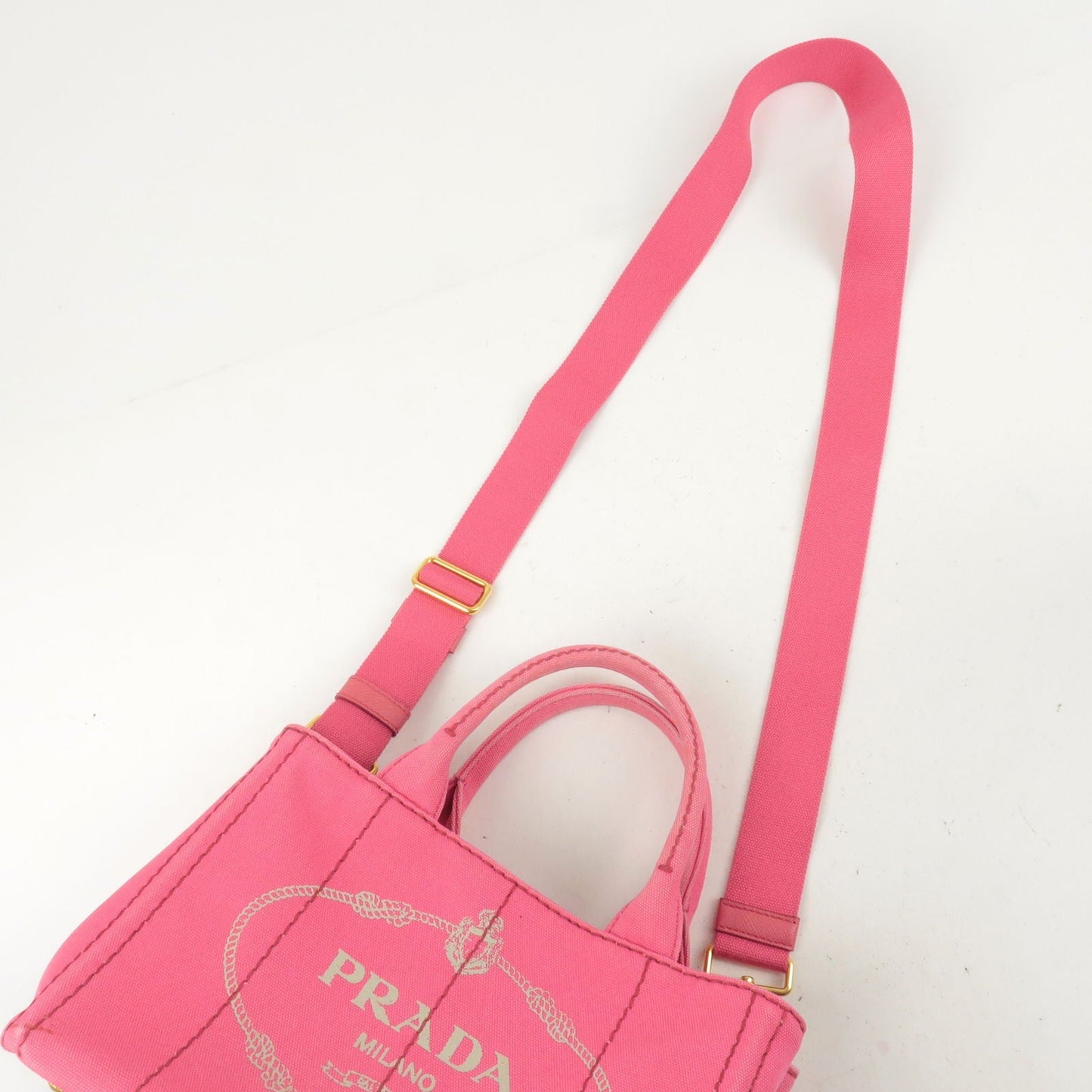 PRADA Canapa Mini Canvas 2Way Tote Bag Pink 1BG439