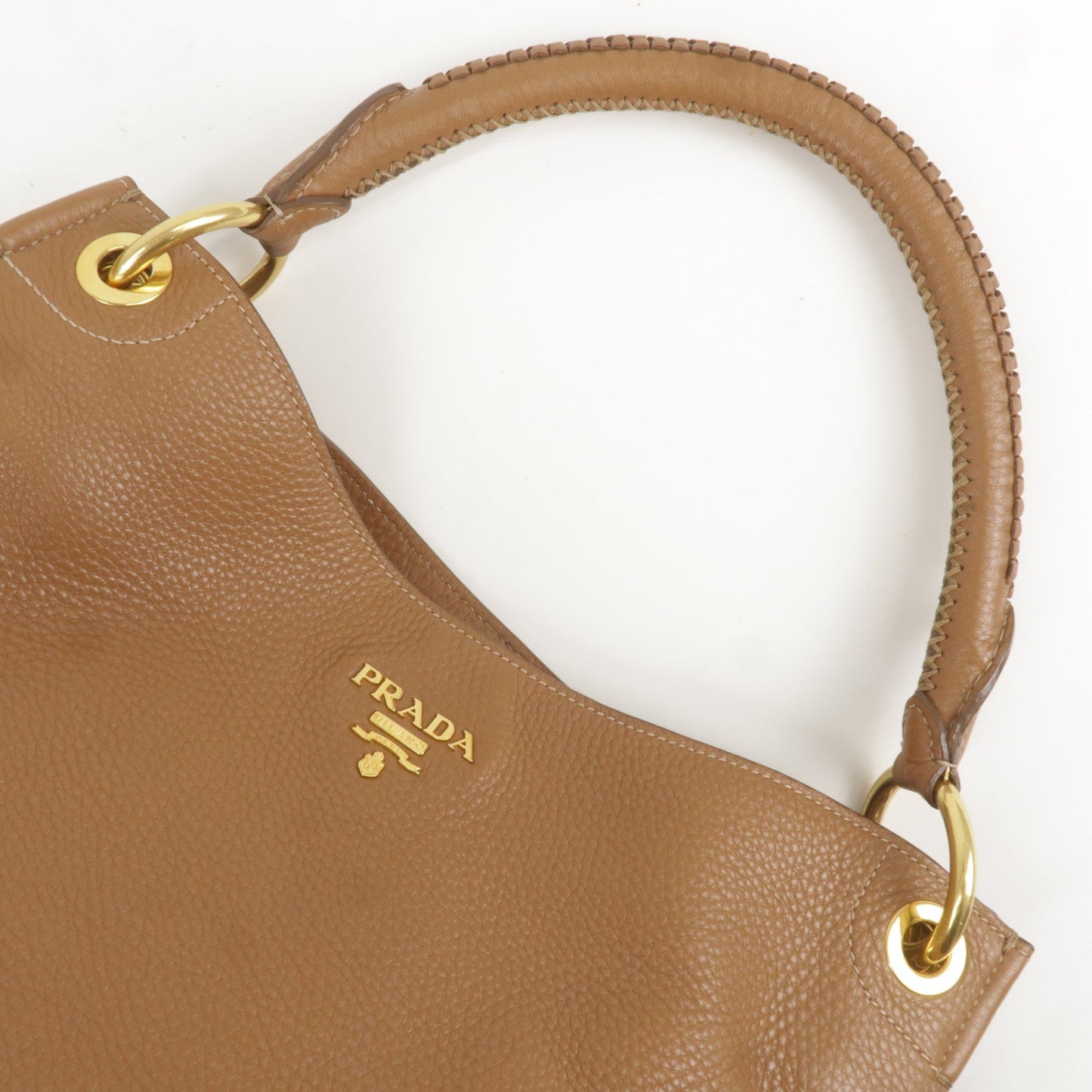 PRADA Logo Leather One Shoulder Bag Brown BR4829