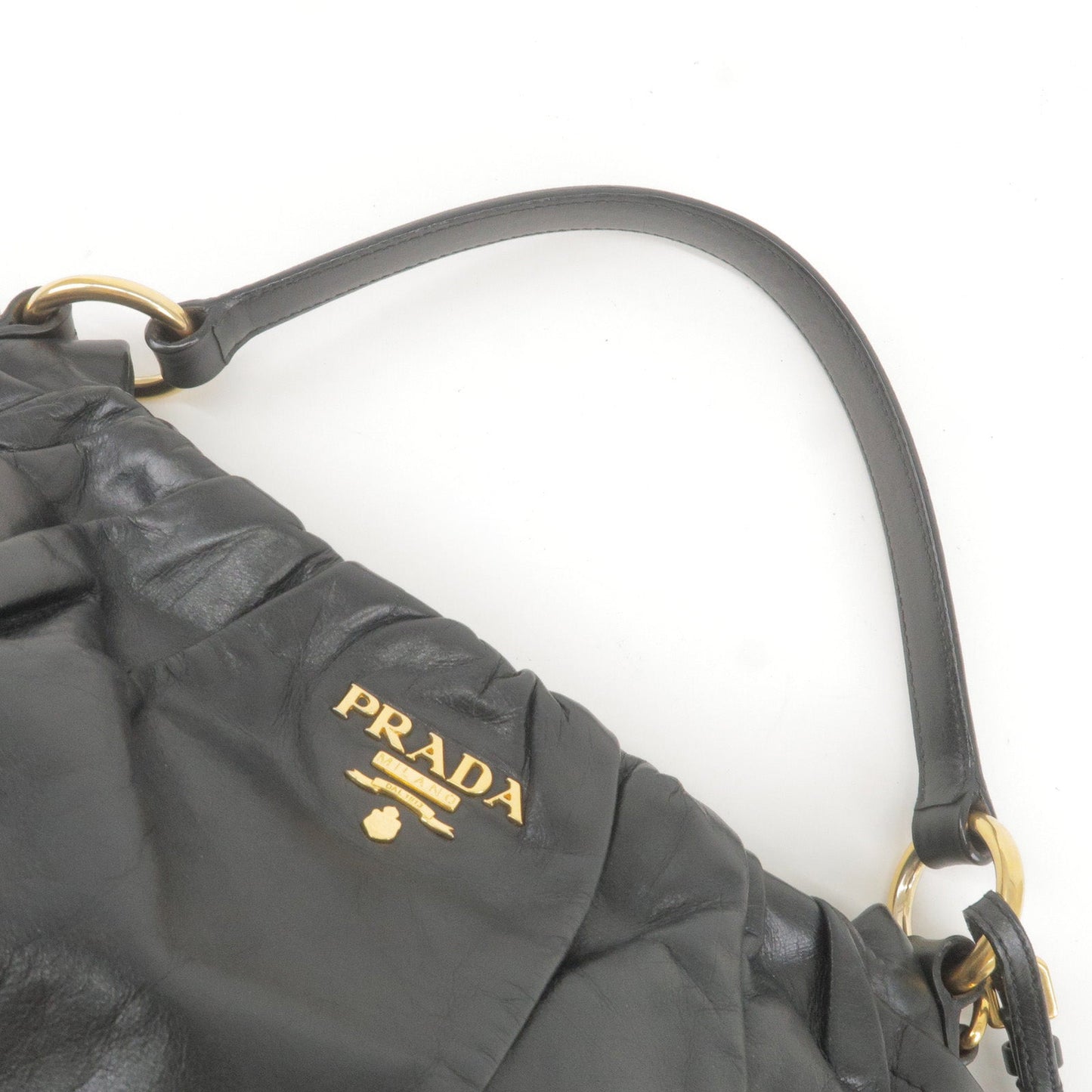 PRADA Logo Leather Shoulder Bag With Tassel Black