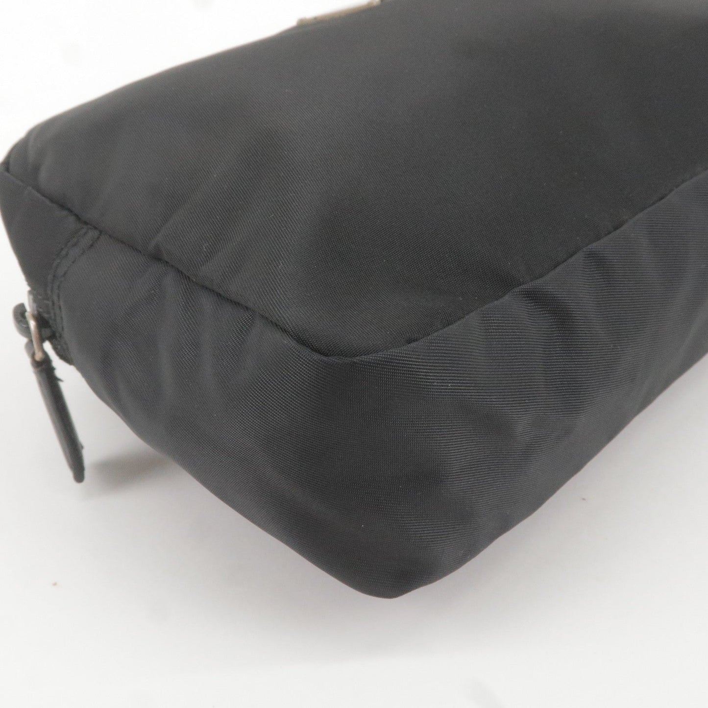 PRADA Logo Nylon Leather Pouch Cosmetic Bag NERO Black MV348