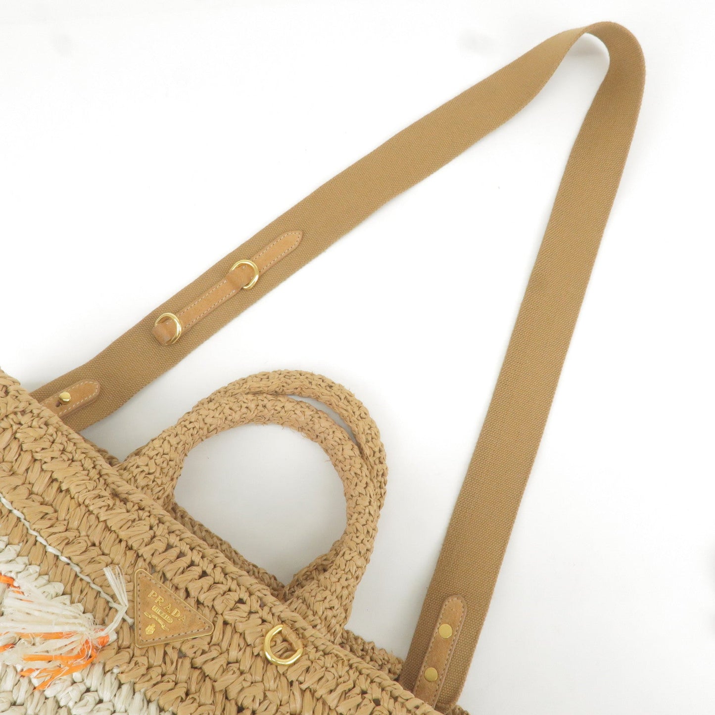 PRADA Raffia Tricot Canapa 2WAY Basket Bag Hand Bag Caramel Orange