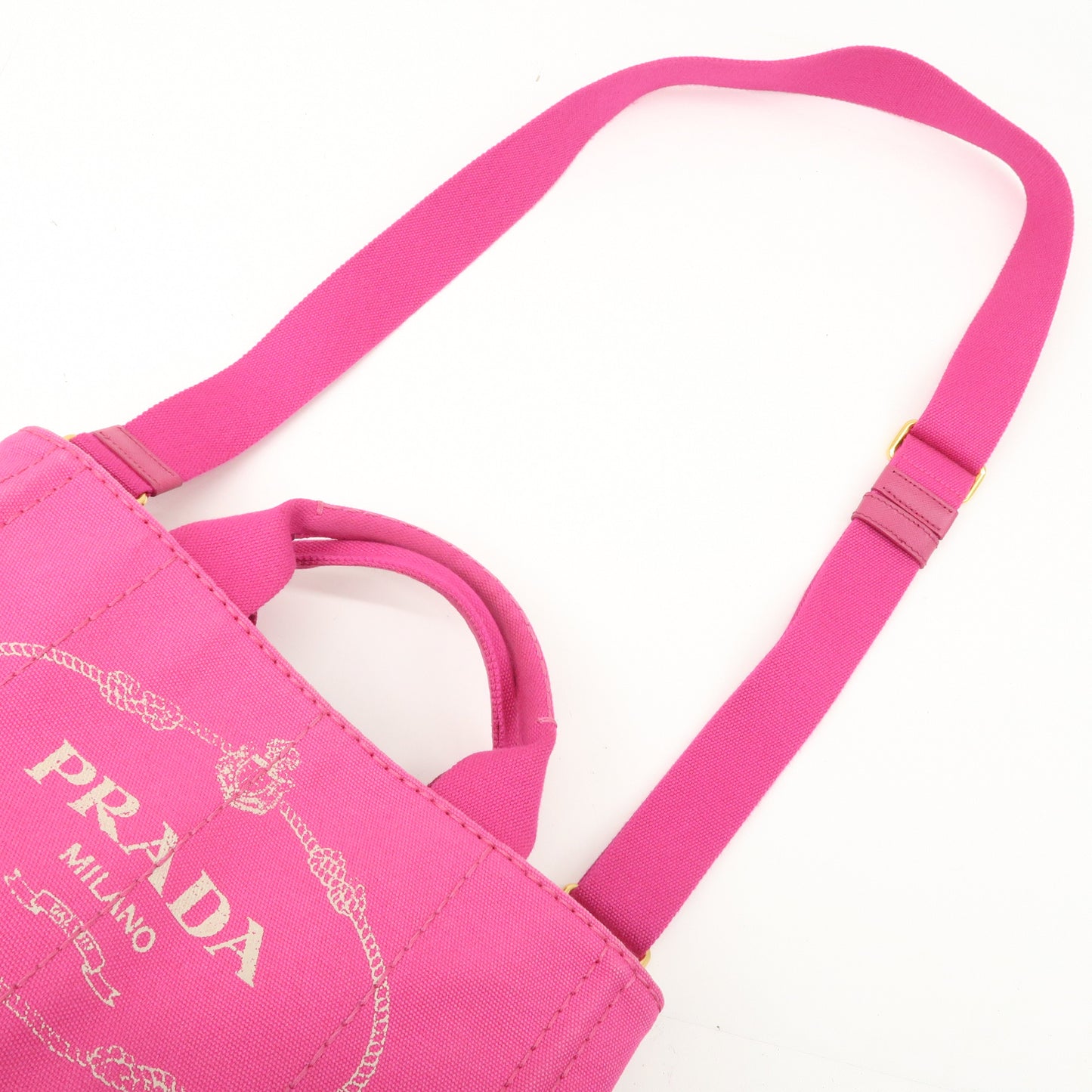 PRADA Logo Canapa Mini Canvas 2Way Tote Bag Pink 1BG439