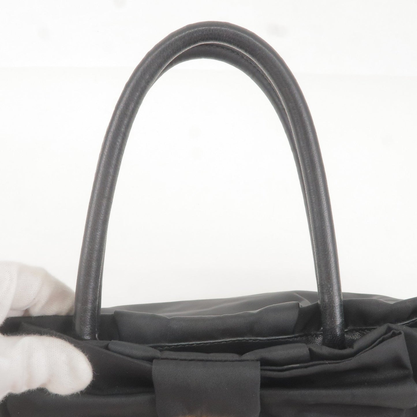 PRADA Nylon Leather Ribbon Hand Bag NERO Black BN1601