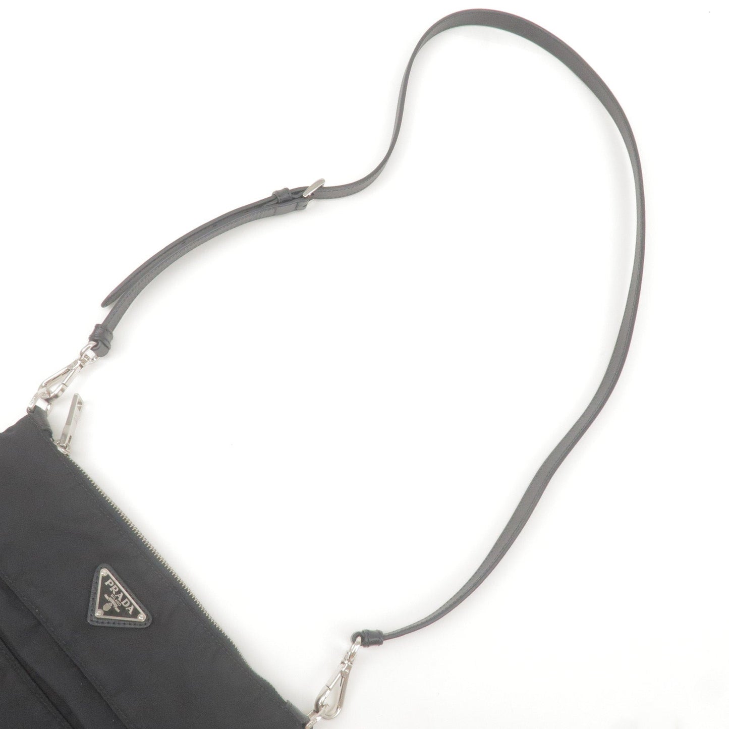 PRADA Logo Nylon Leather Shoulder Bag Black Noir BT1023